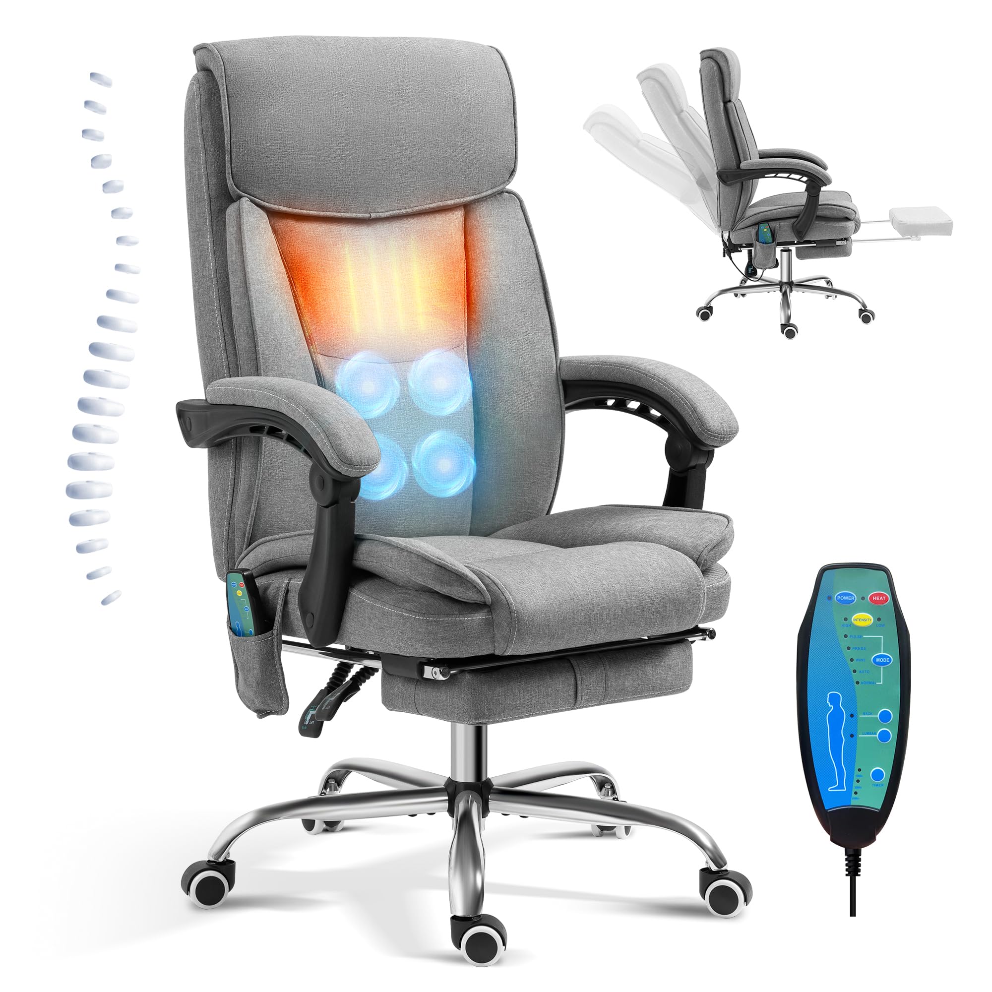 TonghuaS Massage Office Chair with Foot Rest Vibration and Heating, 90-130° Reclining
