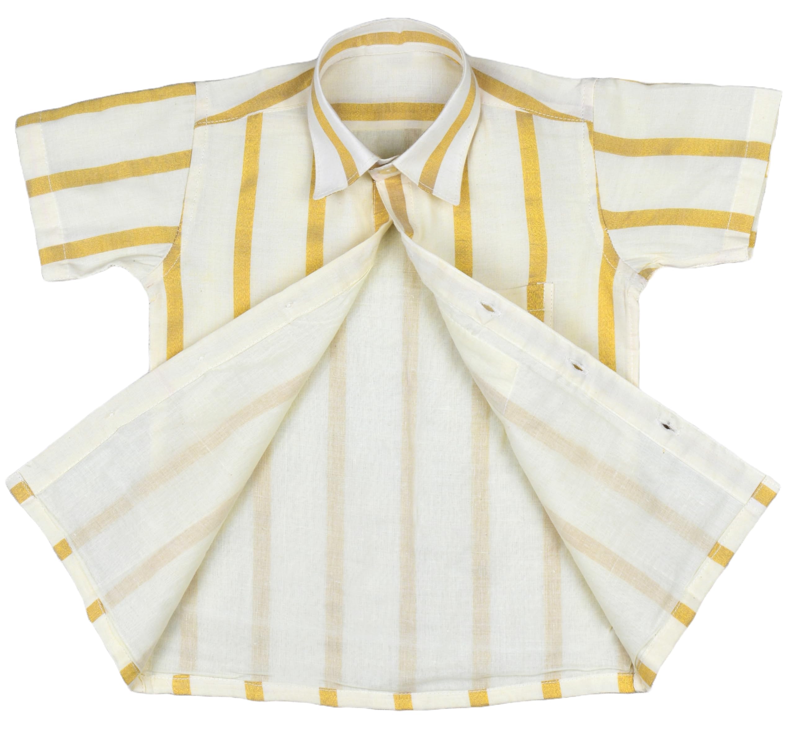 AMIRTHA FASHION Boys Traditional Dhoti & Shirt Set with Accessories (Kasavu Cream White), Kerala Kasavu Cotton With Golden Strips (2-3 Years) - Image 3 thumbnail