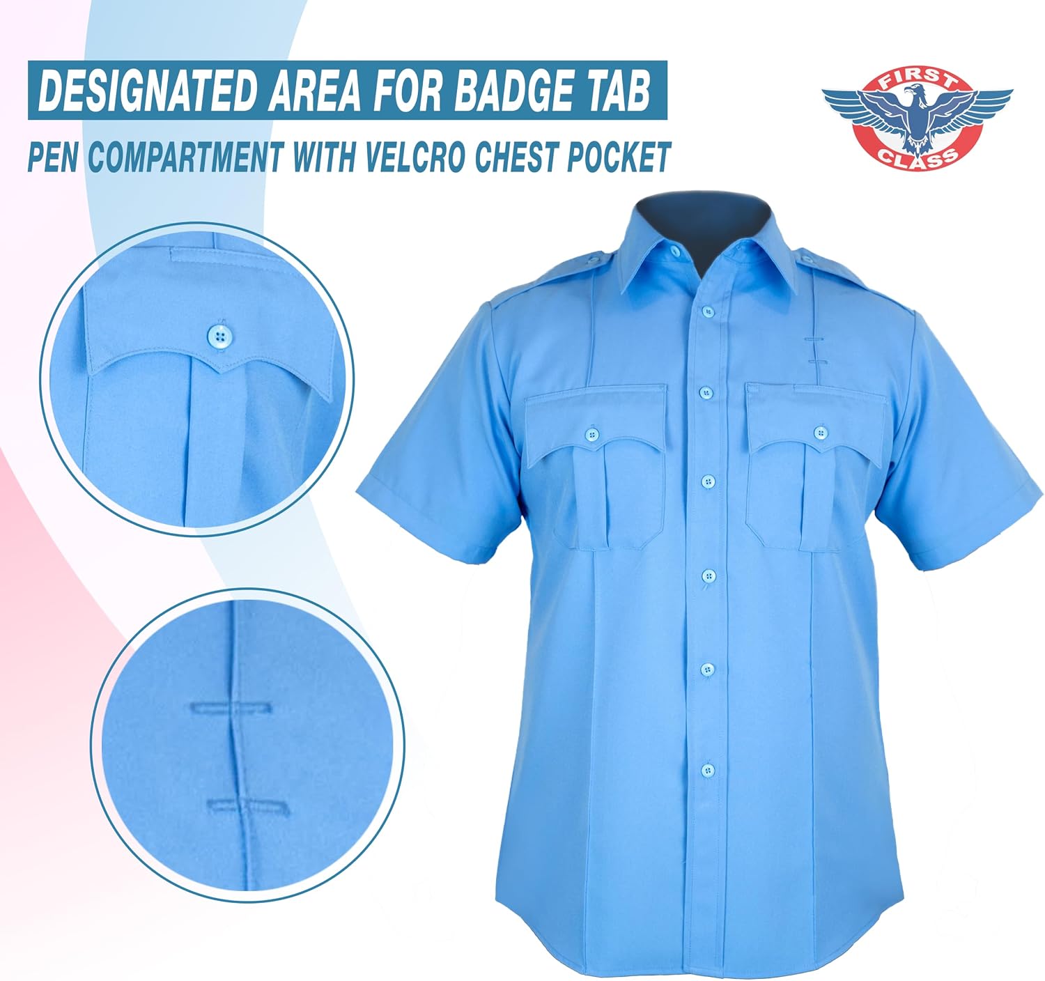 First Class 100% Polyester Short Sleeve Men's Uniform Shirt White
