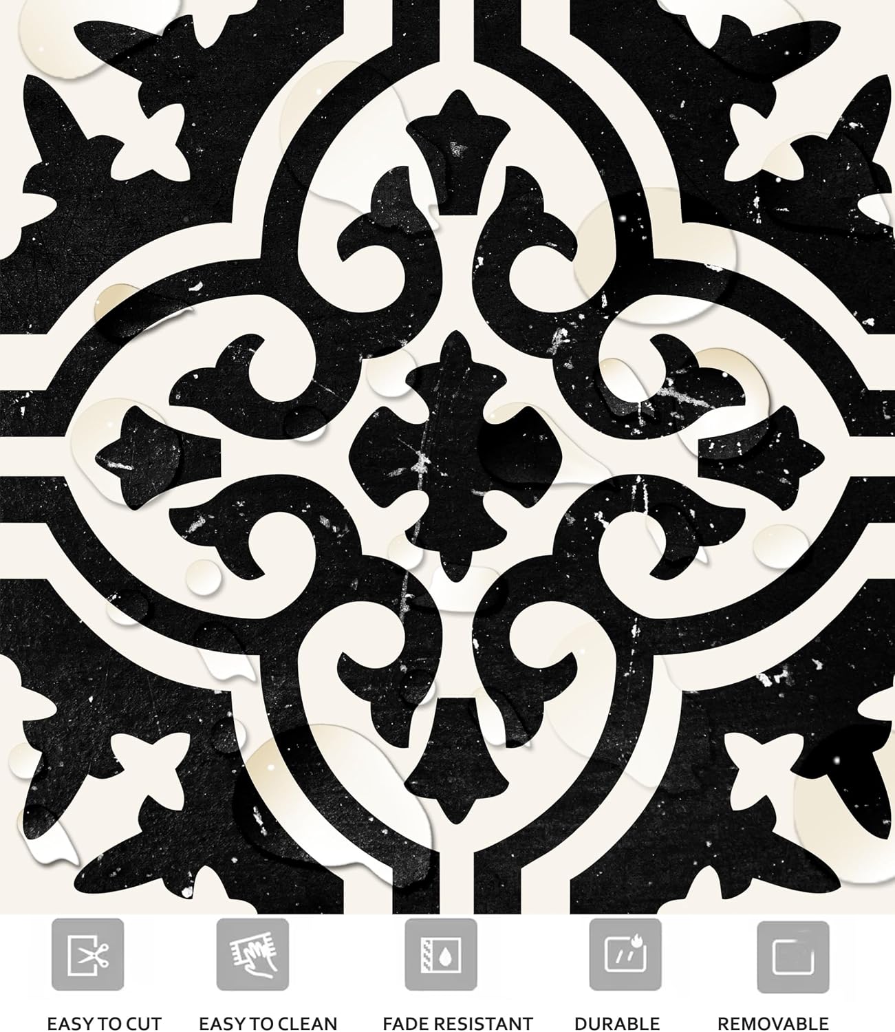 Fossil Black Peel and Stick Tile Stickers Vinyl Self-Adhesive Backsplash for Kitchen & Bathroom Water-Resistant & Removable Tile Decals for Instant Makeover (4" x 4" (44 pcs))