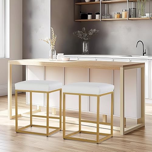 Miniatura 28 de Juego de 4 taburetes de bar marrones para encimera de cocina, taburetes de bar modernos sin espalda de 24 pulgadas, taburetes de bar industriales