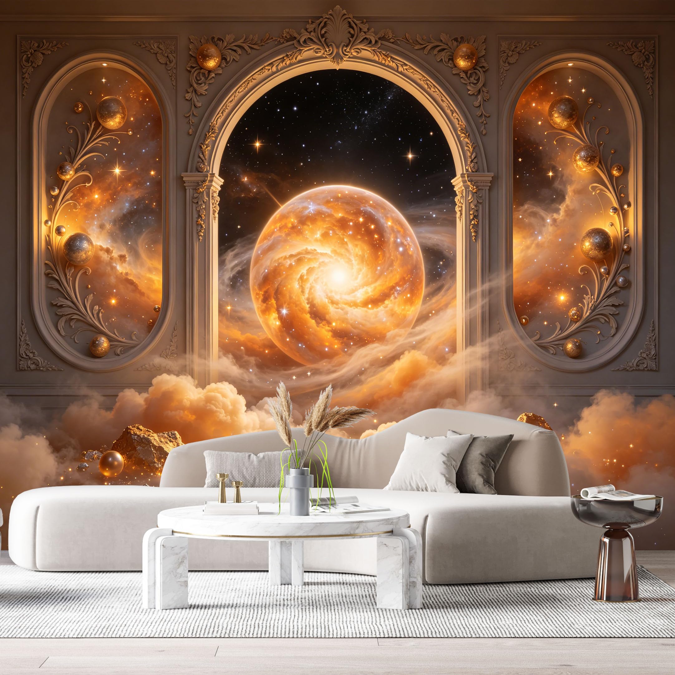 Custom Size Wall Murals Galaxy Planet Archway Modern 3D Trompe L'Oeil SelfAdhesiveWall Fabric Removable Wallpaper Wall Decor for Living Room Bedroom Bathroom
