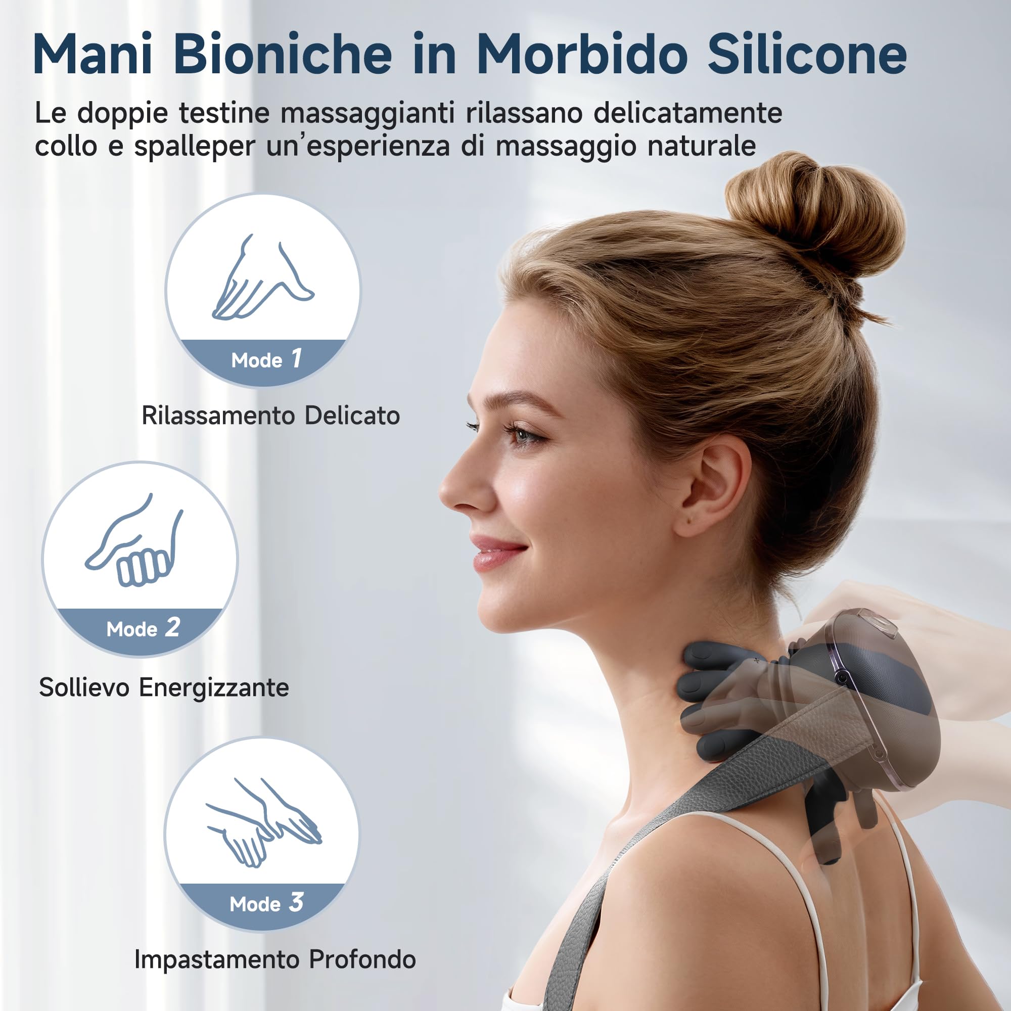 Massaggiatore Cervicale 4D Riscaldante - Mano Massaggio Elettrico Collo con Manine con 3 Livelli di Intensità e 2 di Calore - Massaggiante Schiena in Casa Ufficio o Auto Regalo per Uomo Donna