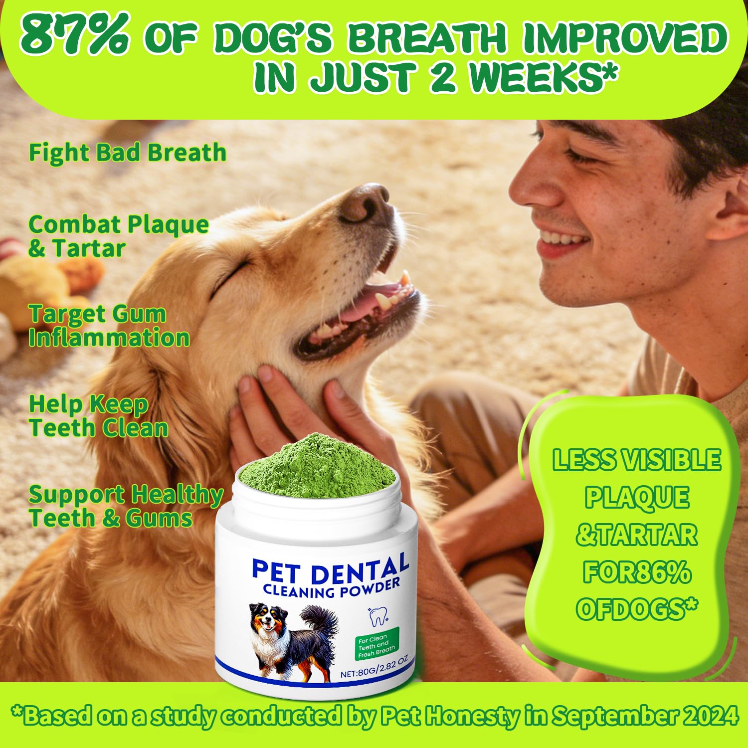 Mimo Style Dog Dental Powder, Dog Teeth Cleaning Powder, Targets Tartar & Reduces Plaque & Bad Breath - Teeth Cleaning Made Easy Eliminate - Meat-Flavored Formulated (Green) - image 7
