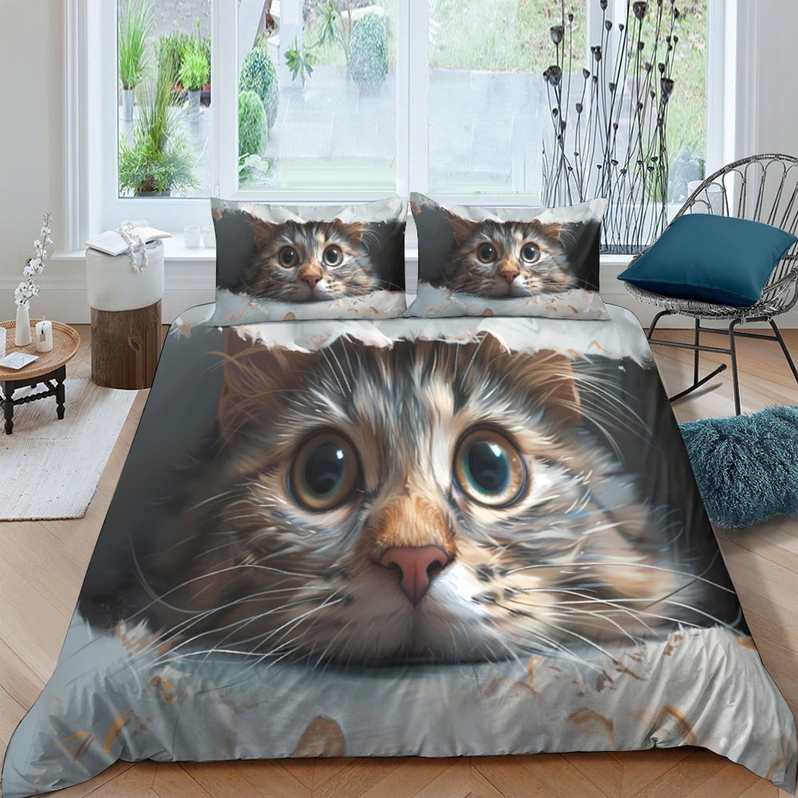 Ctjqhvkz Style-3 3D Printed Tabby Cat Fitted Sheet Microfiber Soft Slip-Resistant Realistic Cat Face Bed Cover For Bedroom Guest Room Single（135X200cm）