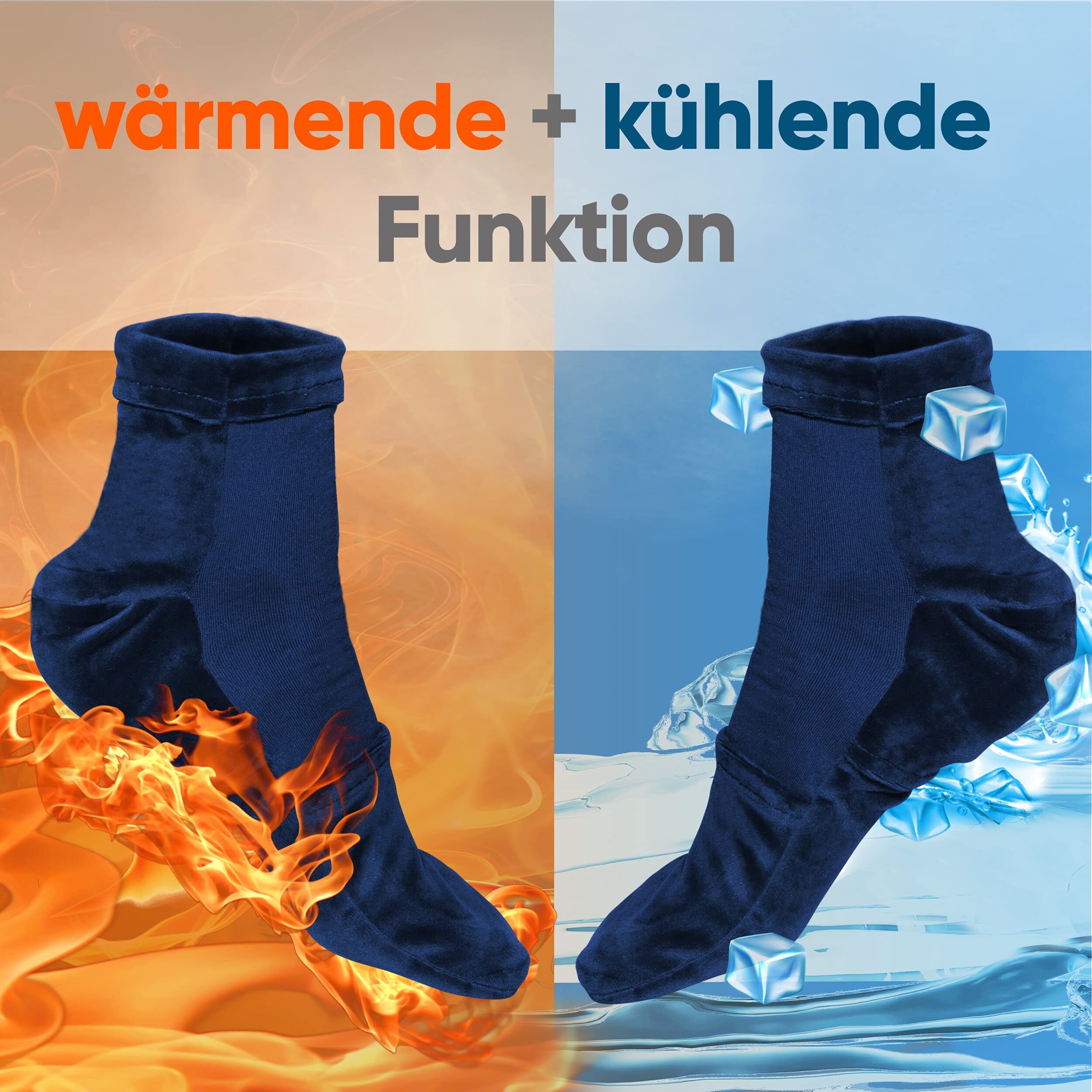 ICEHOF Chaussettes rafraîchissantes avec 4 blocs réfrigérants - Tissu doux (1 paire) Chaussures de refroidissement avec gel thérapie pieds froide orteils en chimie thérapie rhumatisme - Taille S