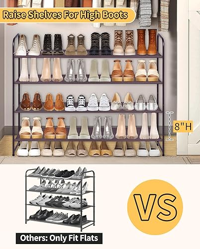 Miniatura 4 de SLEEPING LAMB Zapatero de 4 niveles para armario, organizador de zapatos largo apilable y ancho con capacidad para 30 pares de almacenamiento bajo