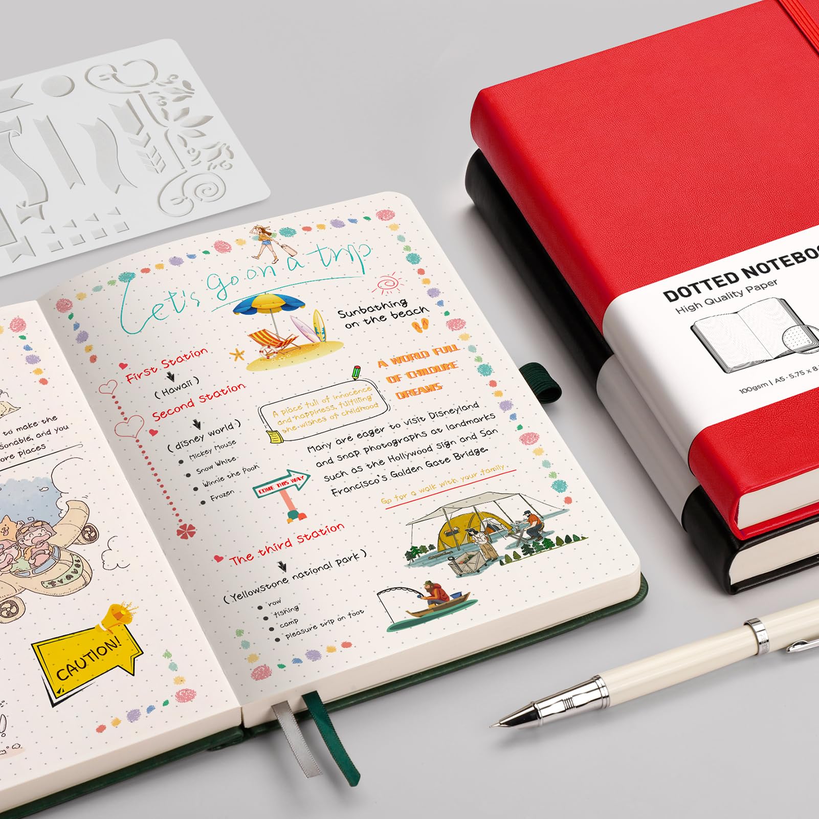 RETTACY Notatnik w kropki A5 - Bullet Dot Grid Journal z 320 ponumerowanymi stronami, 1 kieszenią tylną i wysokiej jakości twardą okładką dla artystów do pisania/rysowania, 14,5 x 21 cm - czerwony