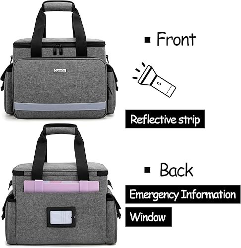 Vista 3 de CURMIO Bolsa médica, bolsa vacía de primeros auxilios con divisores para atención médica en el hogar y suministros de emergencia, gris