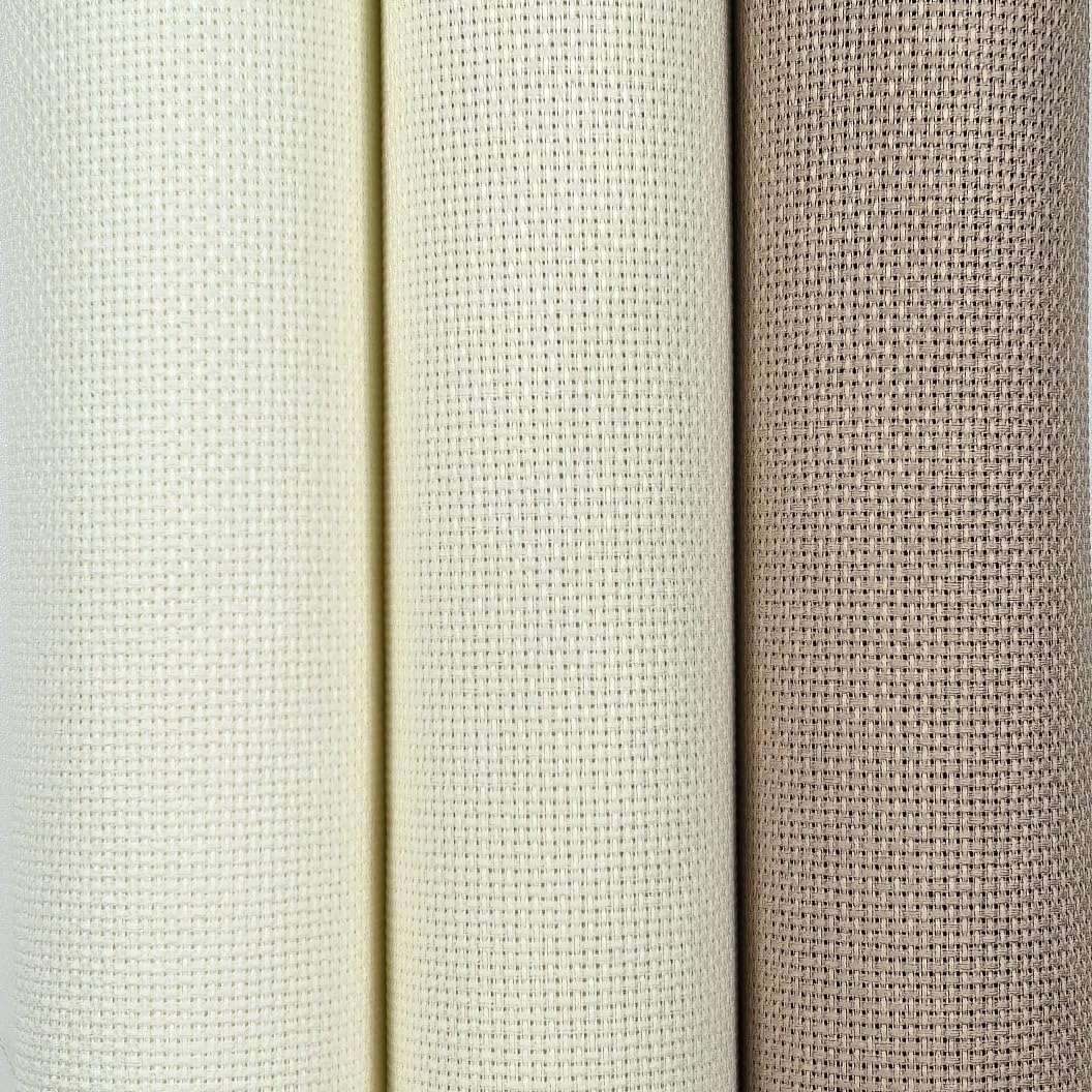 KCS 3 pc of 15" x 18"(38cmx45cm) 16 Count Cross Stitch Cotton Aida Cloth Needlework Rolled Fabric Box,16CT,Antique White +Cream+Khaki