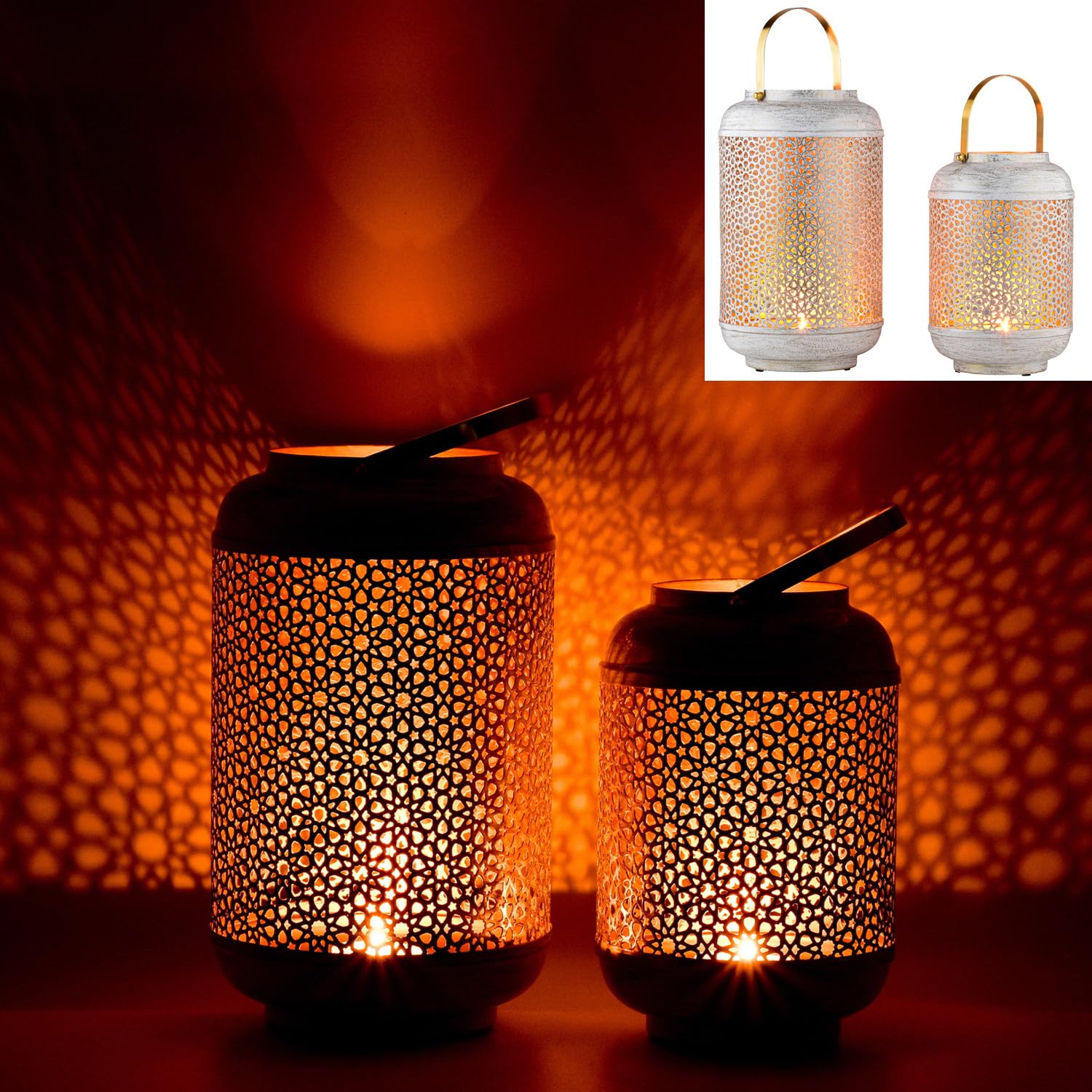 2er Set Boho Windlicht-Laterne Anago edel aus Metall in Schwarz 30 cm