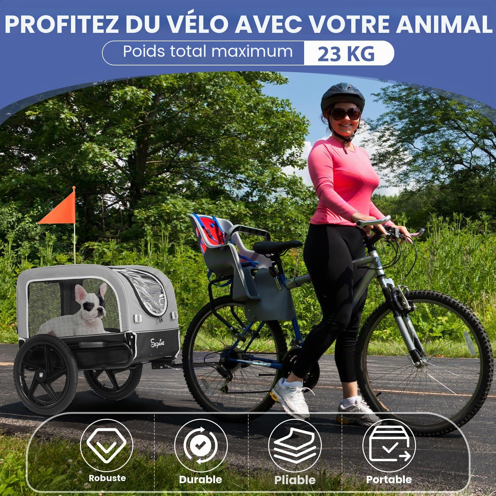 Remorque de vélo pour Chiens de Petite et Moyenne Taille, 23 kg, Pliable, avec Roues à dégagement Rapide, idéale pour Les randonnées à vélo et Les activités de Plein air