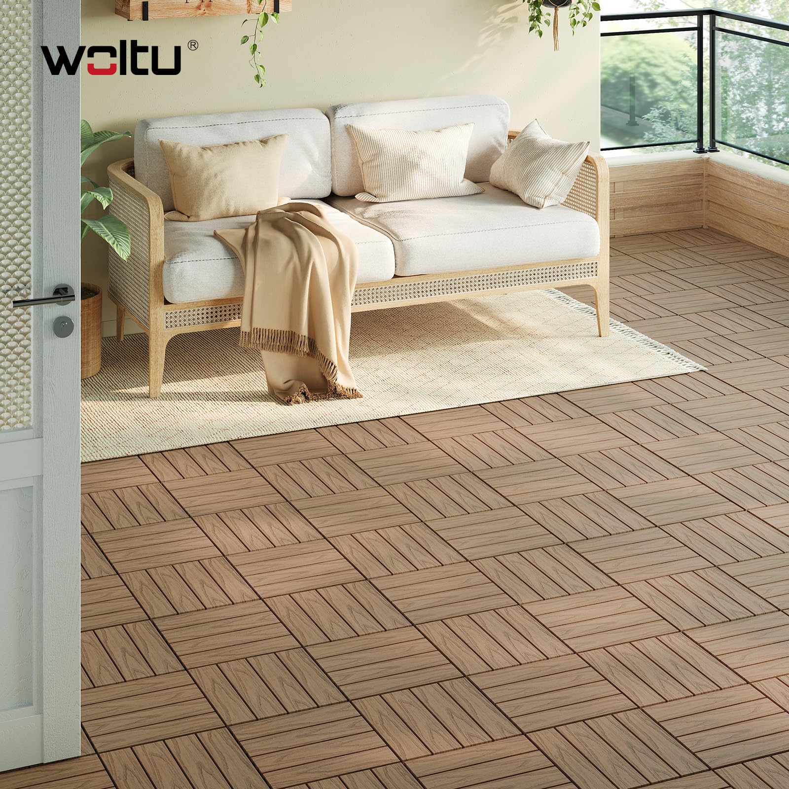 WOLTU 22 x Premium WPC Terrassenfliesen 30x30cm Holz Optik mit Relief, Balkonfliesen Garten Fliesen Bodenbelag Braun (2 m²)