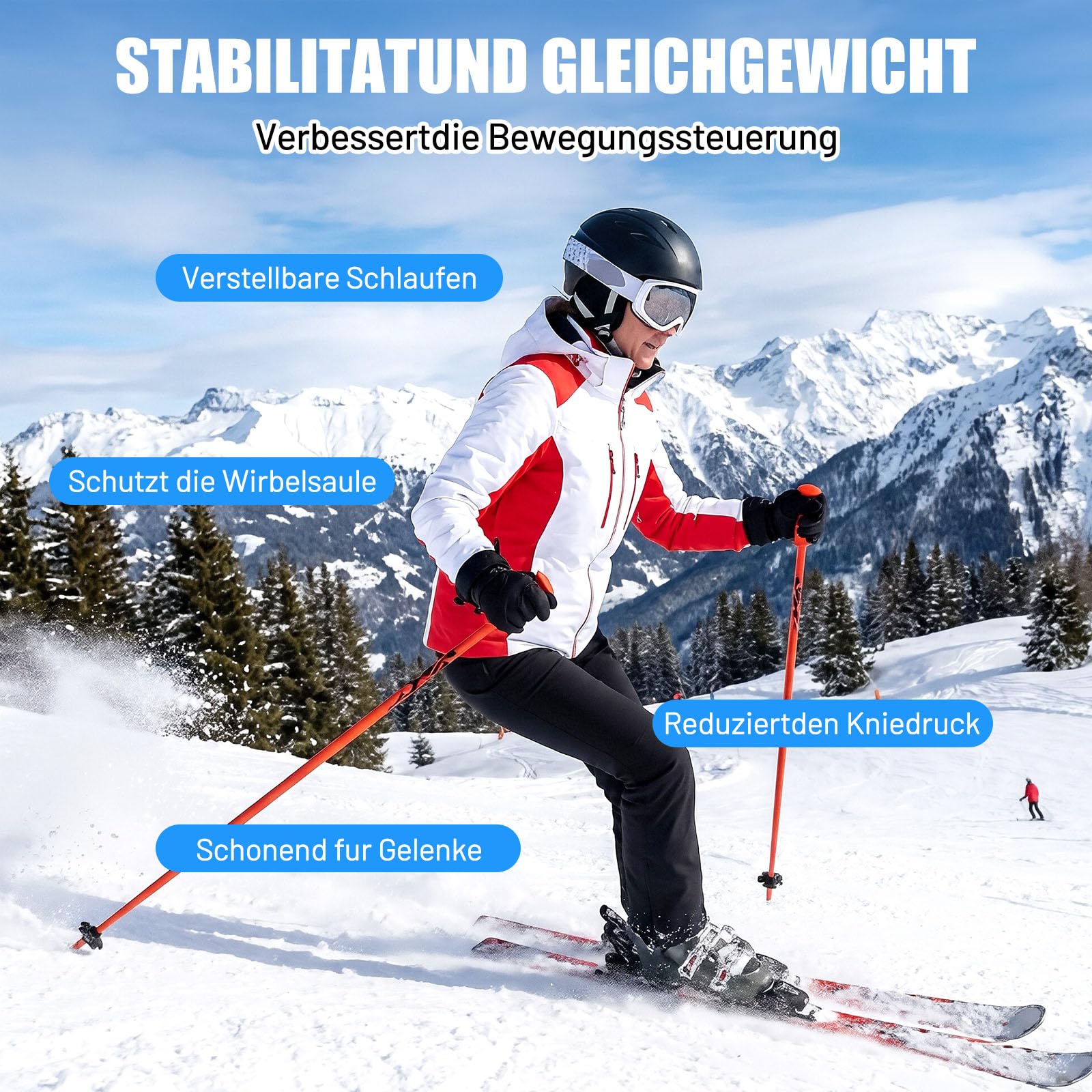 1 Paire de Bâtons de Ski, Bâtons de Ski avec Poignée Ergonomique Robuste, Légers, pour Les Loisirs, Les Pistes de Ski de Fond Damées, La Raquette, Les