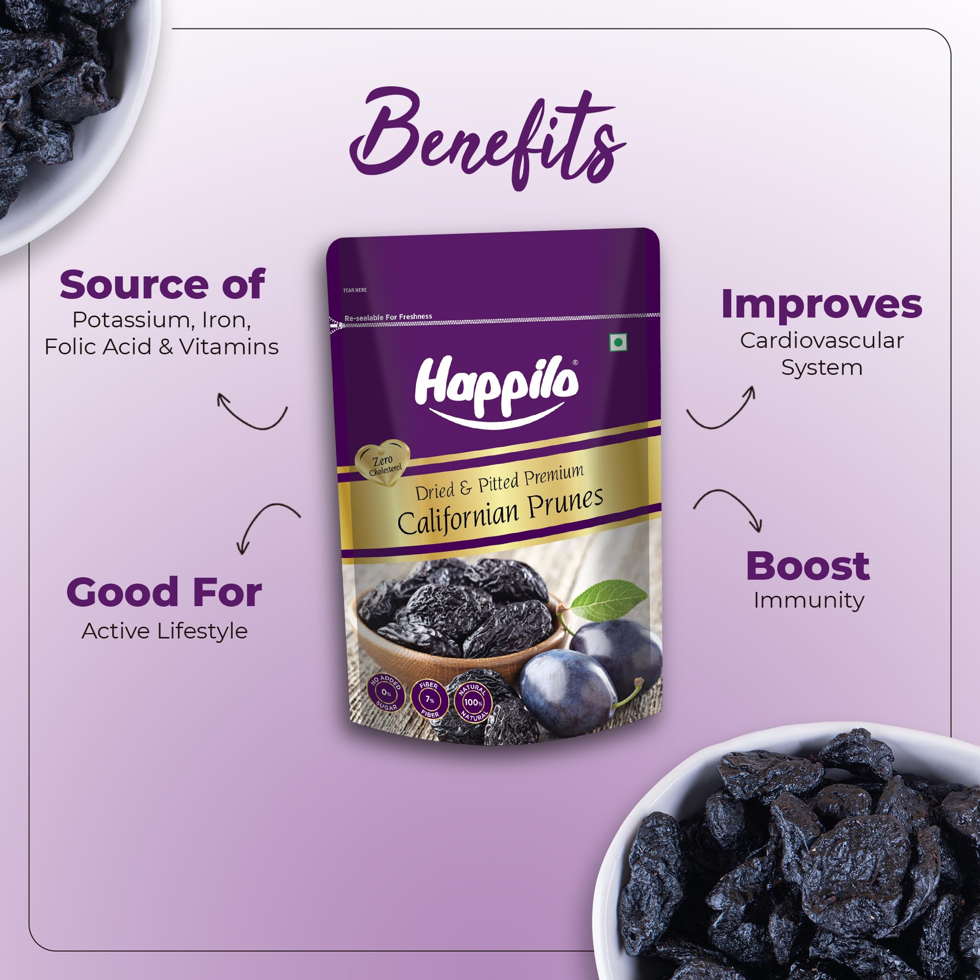 Happilo Premium Californian Pitted Prunes, 200g Healthy Snacks - Image 5 thumbnail