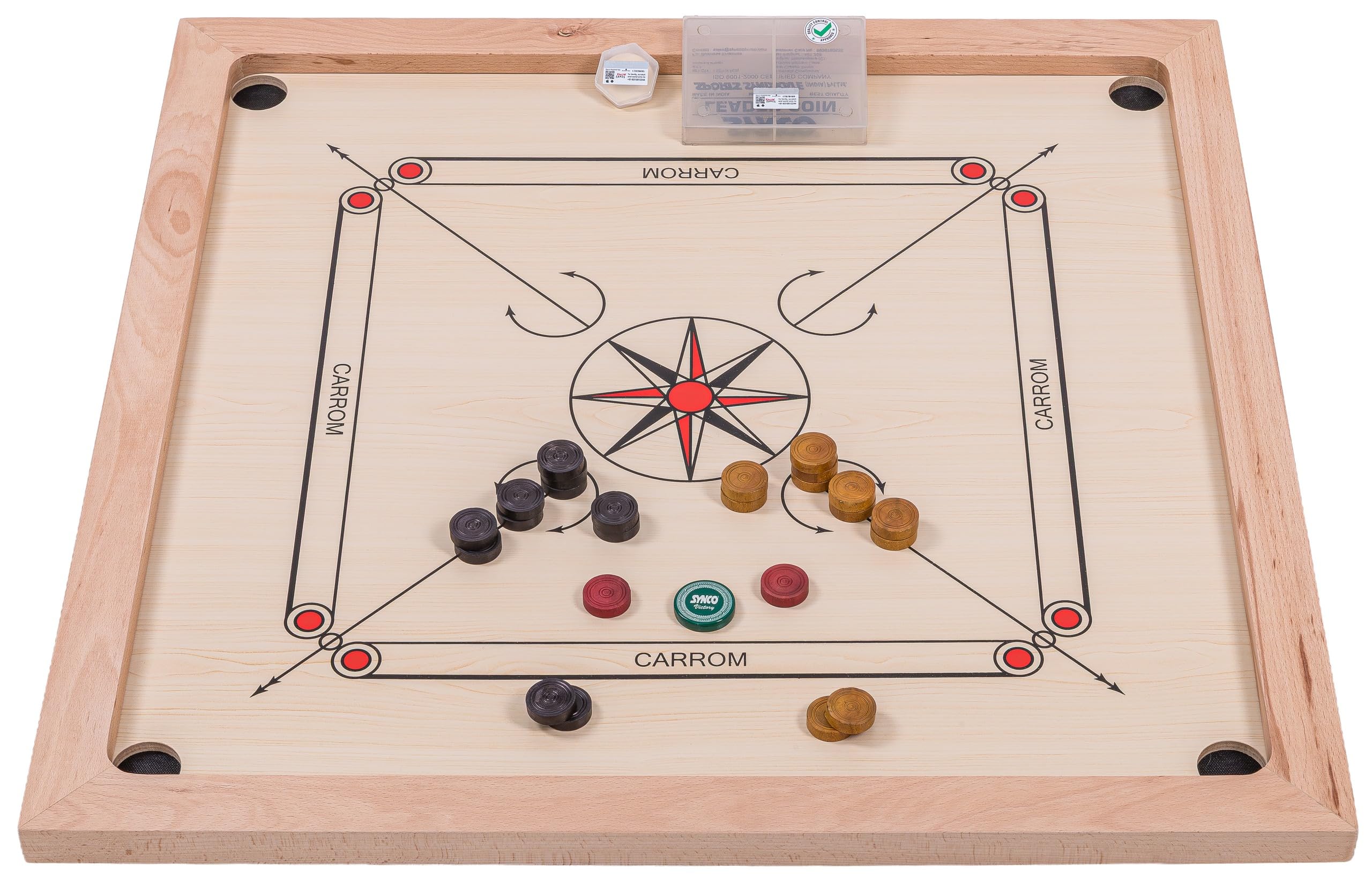 Square - Carrom 840 Lux - Board 84 x 84 cm - Profesional Tabla de Juegos de Madera para torneos z Striker con Cometas