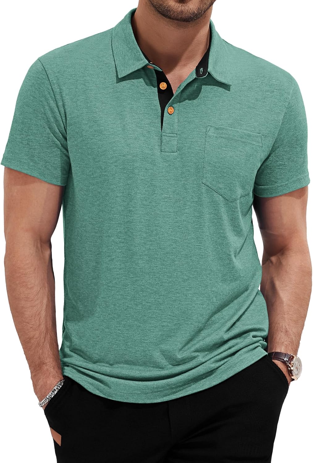 Mens Polo Shirts Short Sleeve Cotton Casual Summer Knit Golf Stylish T Shirts with Pockets