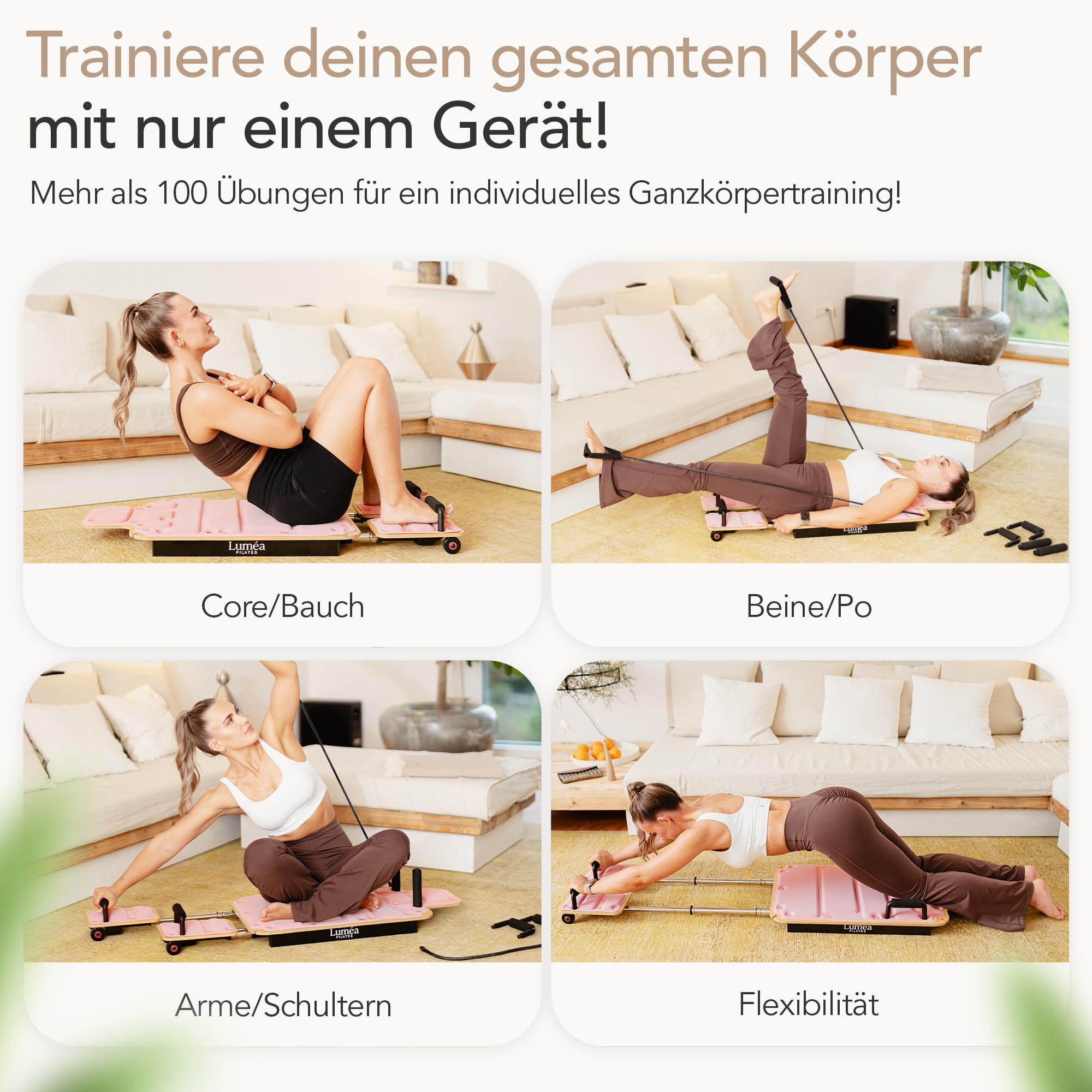 Tavola da pilates in legno | Pilates Reformer Board per la casa | Balance Board & Core Trainer | Home Gym Attrezzo fitness per addominali gambe e glutei e stabilità