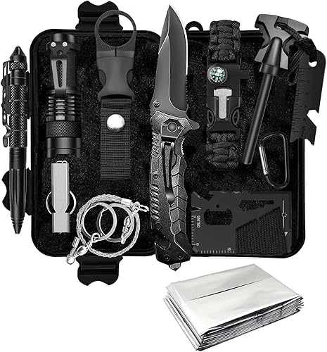 Survival Gear 12 en 1, kits de supervivencia, herramientas de supervivencia con bolsa, equipo de supervivencia genial y kit de herramientas para