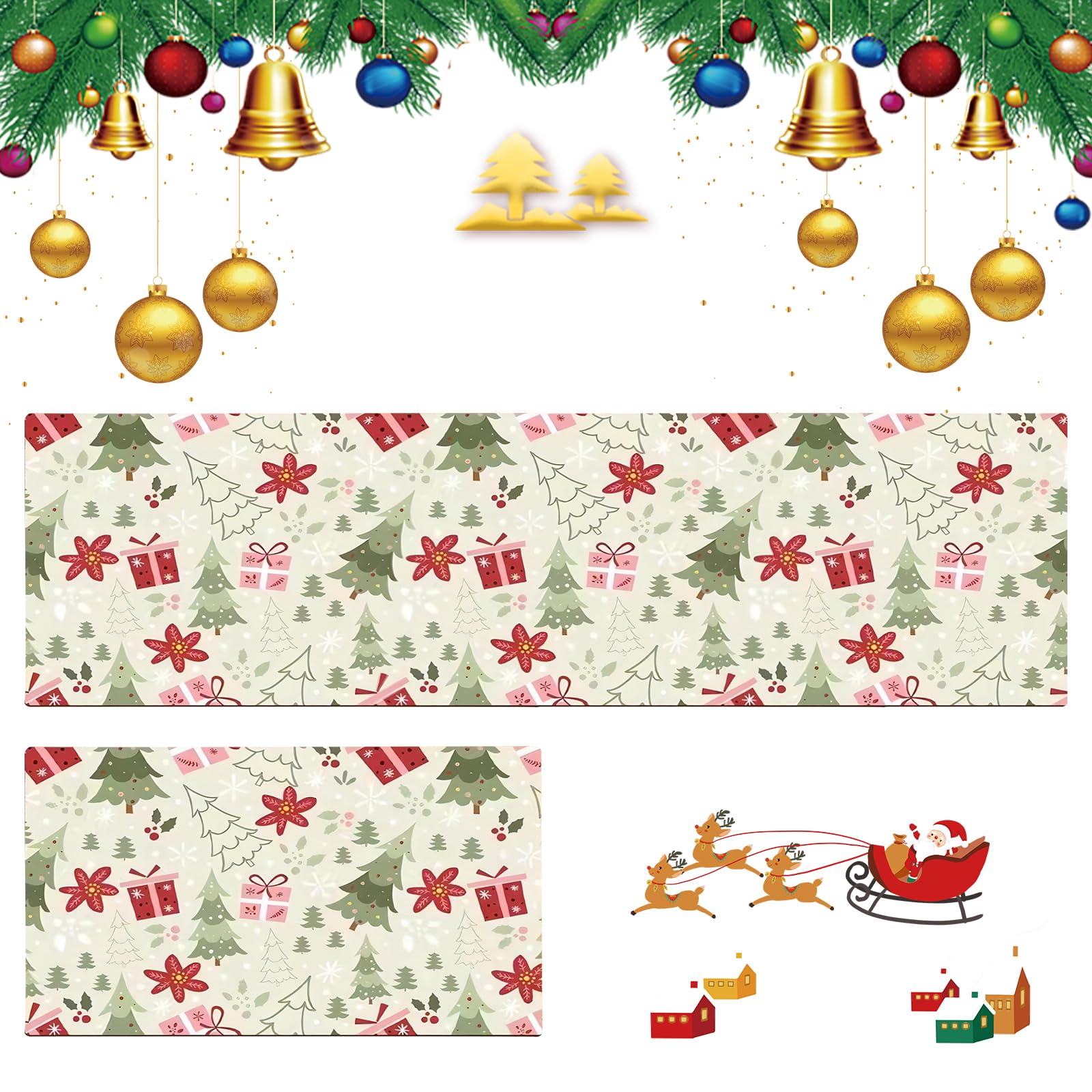 2 Piezas Alfombra Cocina Lavable Antideslizante Adornos Navidad Alfombra Pasillo de Natal Diatomeas Suave Alfombra Lavable y Antideslizante para Cocina, Entrada y Pasillo Navidad Decoración 2024