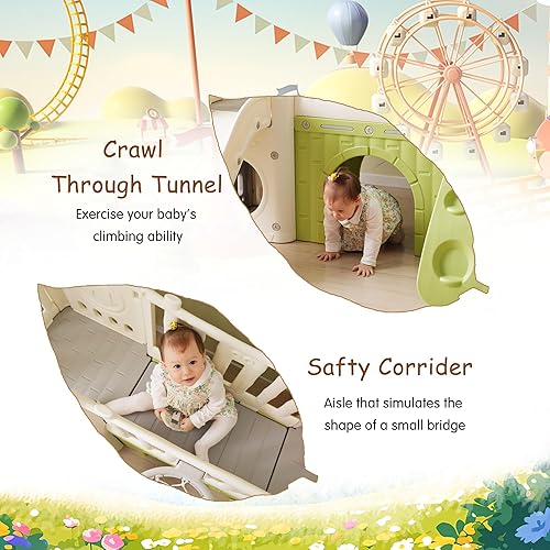 Miniatura 5 de Juego de tobogán de selva 8 en 1, para interiores y exteriores con aro de baloncesto, telescopio y pared de escalada, diseño de casa de árbol, juego