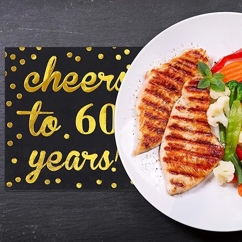 Miniatura 5 de Elcoho Paquete de 60 servilletas de cóctel, decoraciones de cumpleaños número 60, servilletas de almuerzo para cumpleaños, suministros de fiesta de