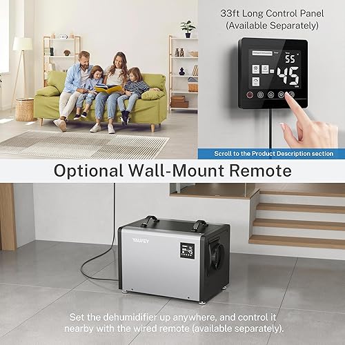 Miniatura 4 de Yaufey Deshumidificador comercial de 125 pintas para espacio de arrastre, sótano, industrial, hasta 6,500 pies cuadrados, control de humedad