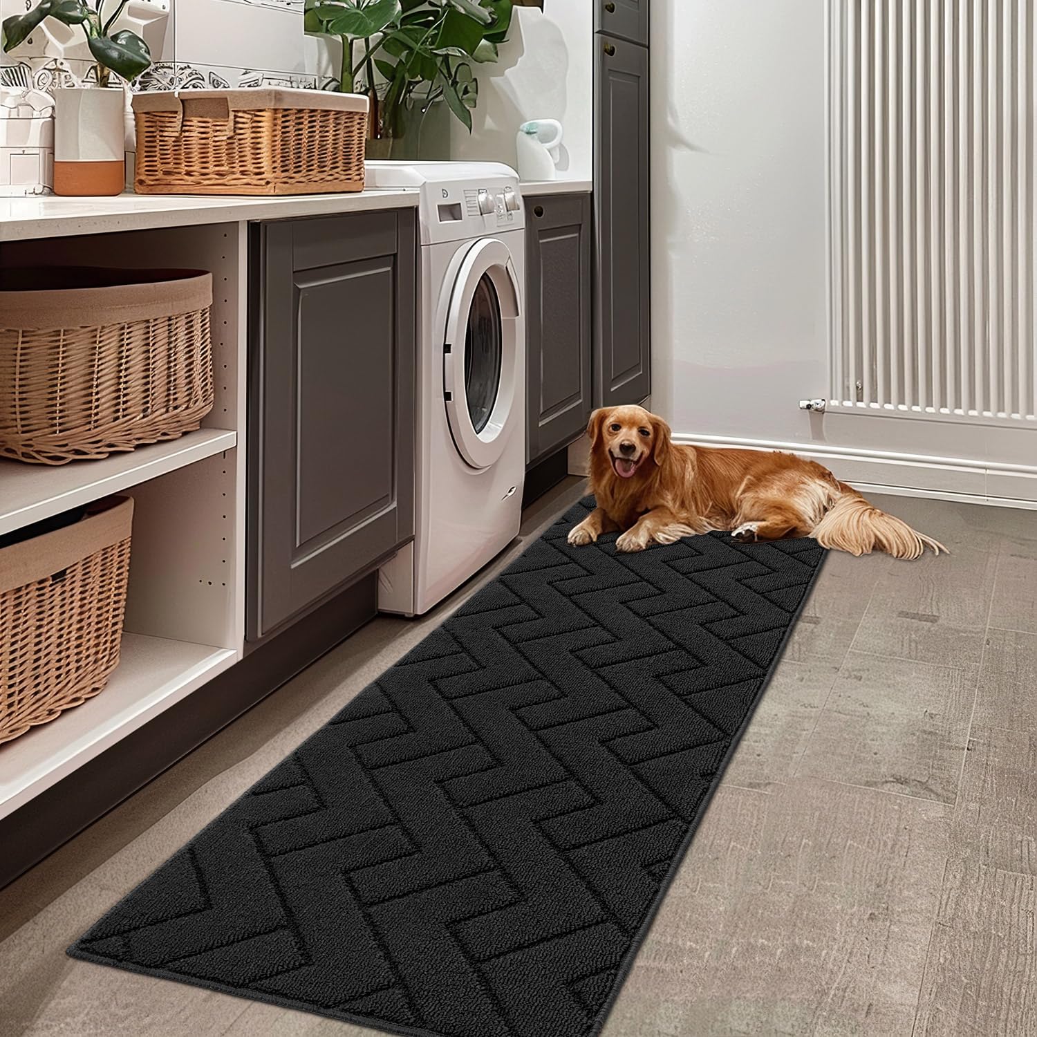 Biscpro Teppich Läufer,80x120cm Dunkelgrau Waschbarer rutschfest Schmutzfangmatte Teppich läufer für Eingangsbereich Wohnzimmer,Flur,Büro,Schlafzimmer,Küchen