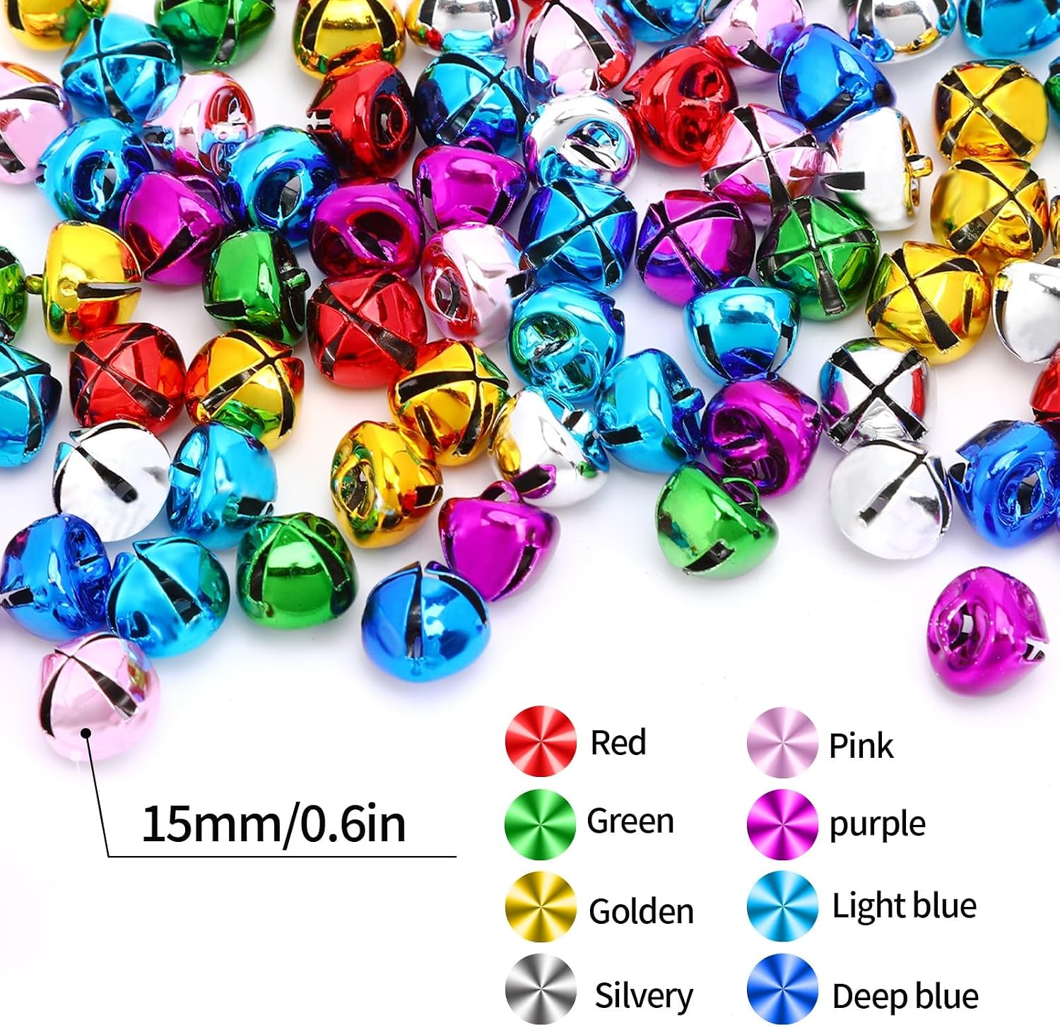 Augshy 240 Pcs Multicolour Jingle Bells, 3/5 Inch Craft Bell for Christmas image 2