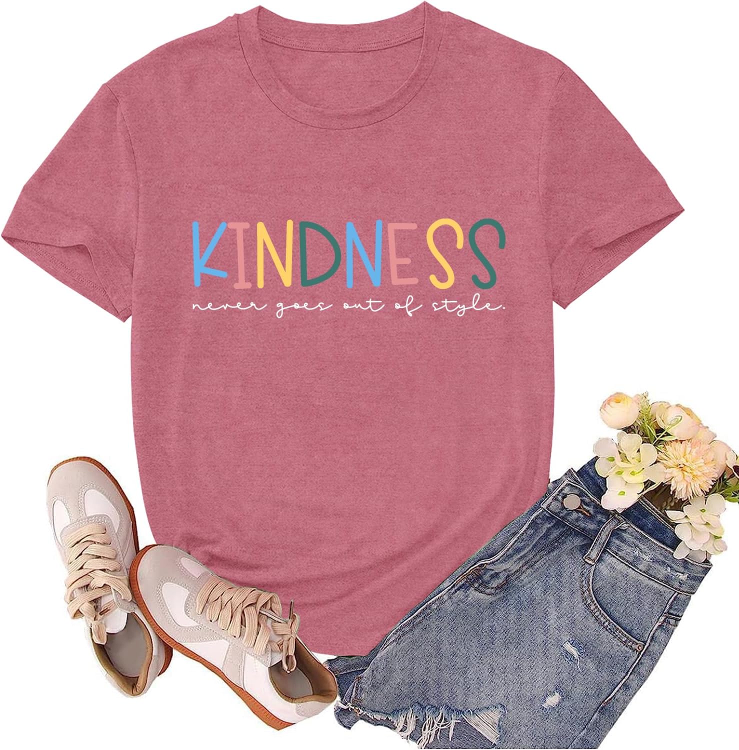 sallrue Kindness Shirts for Women Be Kind Tshirts Kindness Never Goes Out of Style Tee Tops