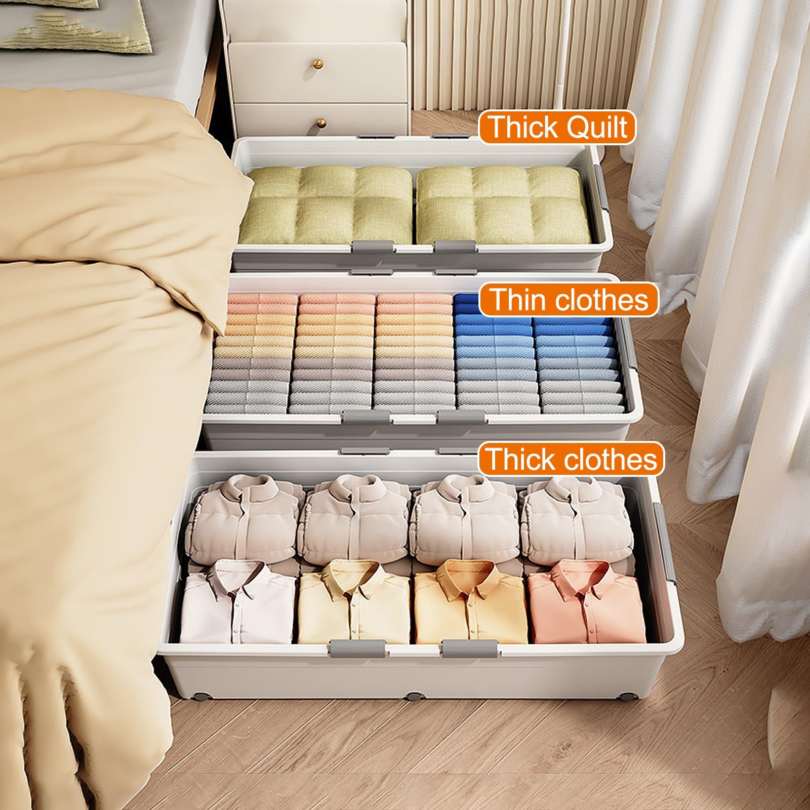 Unterbettkommode mit Rollen, Unterbett Aufbewahrung, Deckel mit Doppelöffnung, Rollen am Boden, Kleidung, Spielzeug, Decken, Bettdecken(Gray,100x50x13.5cm/39x20x5in)
