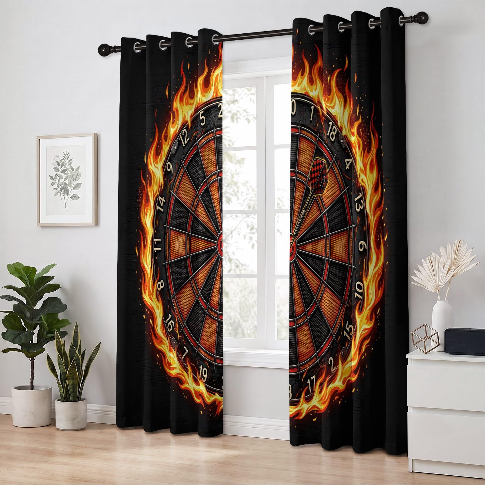 Générique Zasłony tematyczne Bar Gaming, 100% termicznie zaciemniające, odporne na ciepło, przelotki, 2 panele 132 x 240 cm, nieprzezroczysta zasłona do docelowej rzutki, chłodzenie, ochrona przed