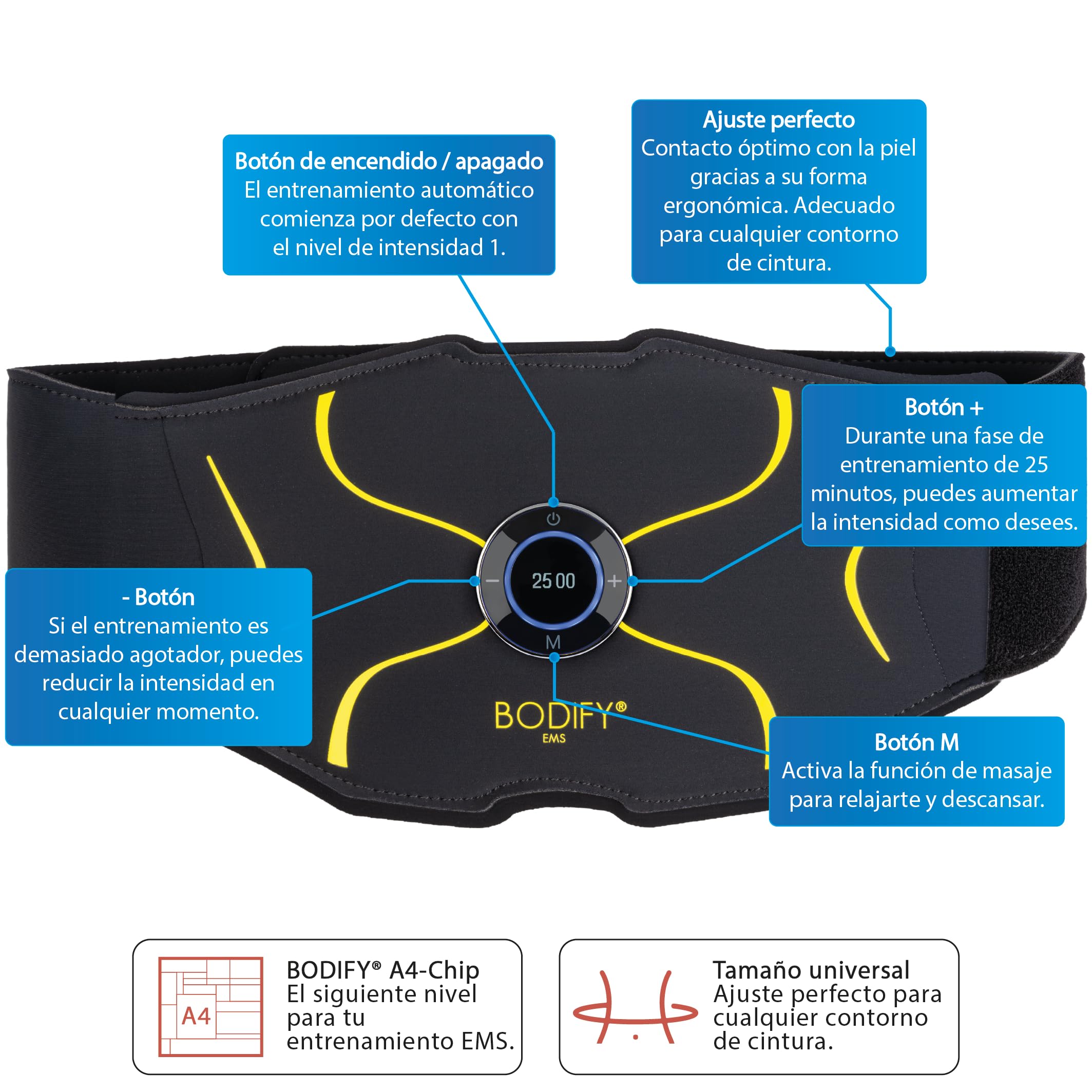 Bodify® EMS Abs Trainer MAX – ¡Activación específica de los músculos Abdominales! – Activación Muscular – Entrenamiento EMS – Entrenamiento de Abdominales – para Hombres y Mujeres EL Original