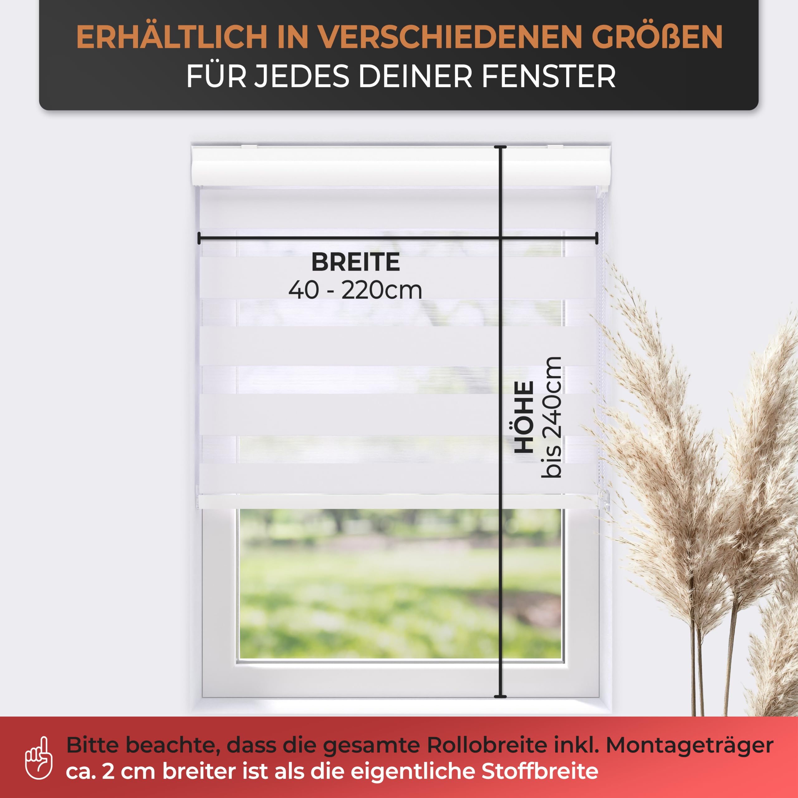 EFIXS Doppelrollo mit Kassette Montage Wand/Decke mit Bohren Breiten: 40-220, Höhe: bis 240 Hier: BxH (80 x 175) cm (Grau Struktur) Premium Duorollo, oder ohne Bohren mit Klemmhalter am PVC-Fenster