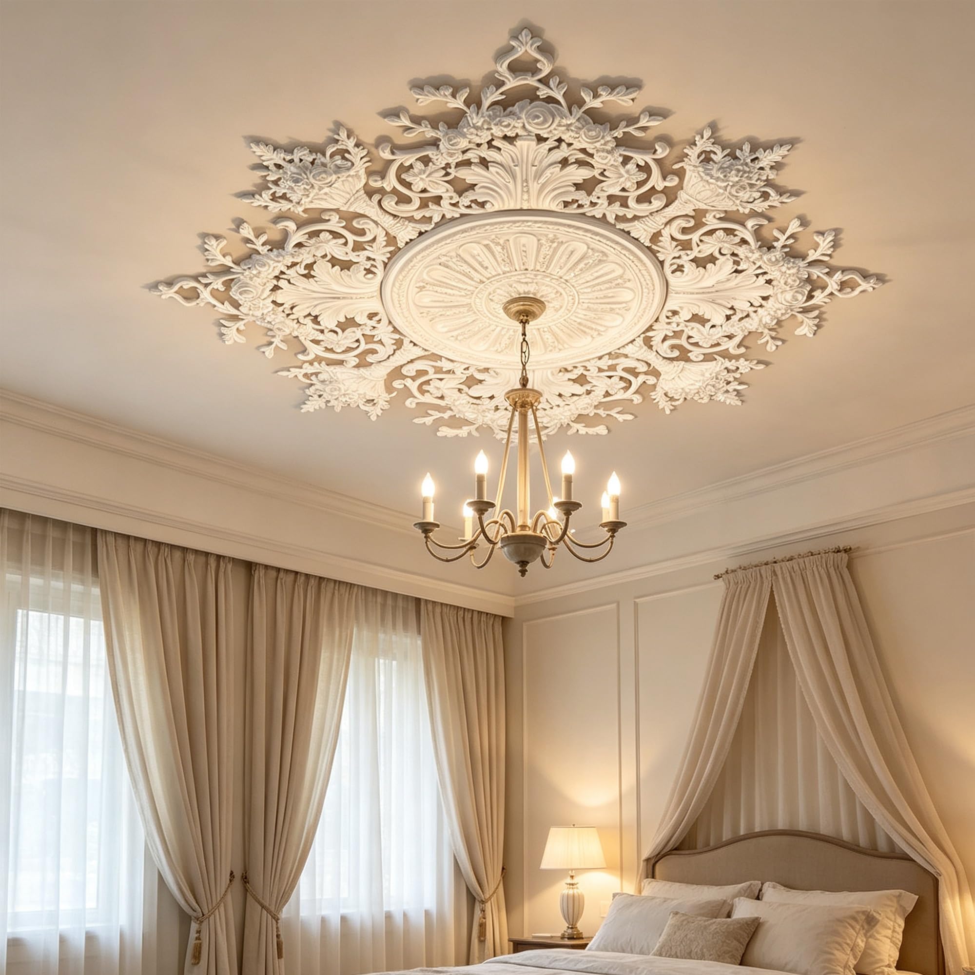 105cm Rosone Lampadario Soffitto Bianco Polistirolo Decorativo | Medaglione del Ventilatore Rotonda Moderno per Pareti Portalampada