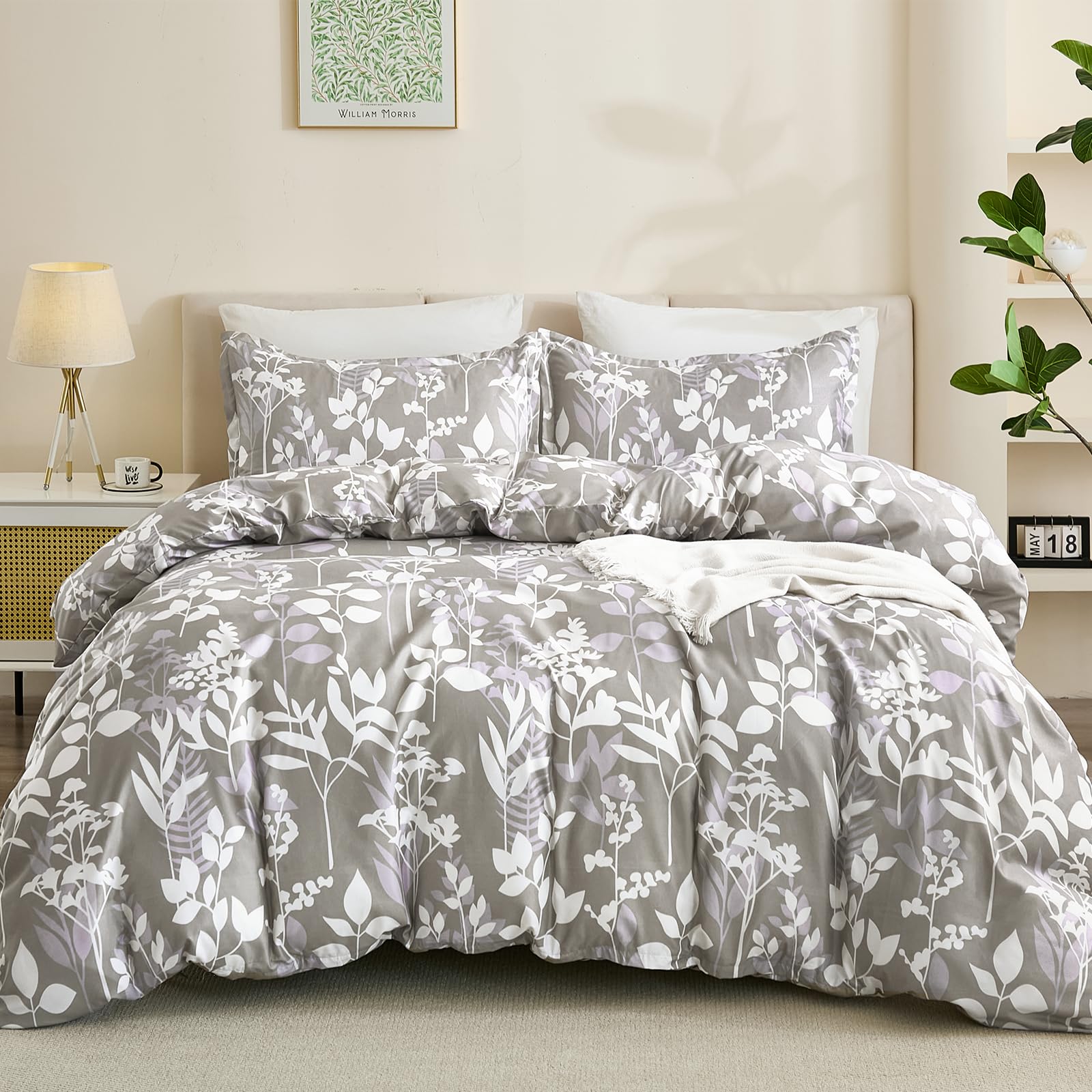 DJY Green Duvet Cover Set Double Size, Floral Leaves Design 3-Piece Bedding Set - Soft Microfiber, Wrinkle-Resistant & Decorative Duvet Cover with Hidden Zipper (Double, 200x200cm) — image 1