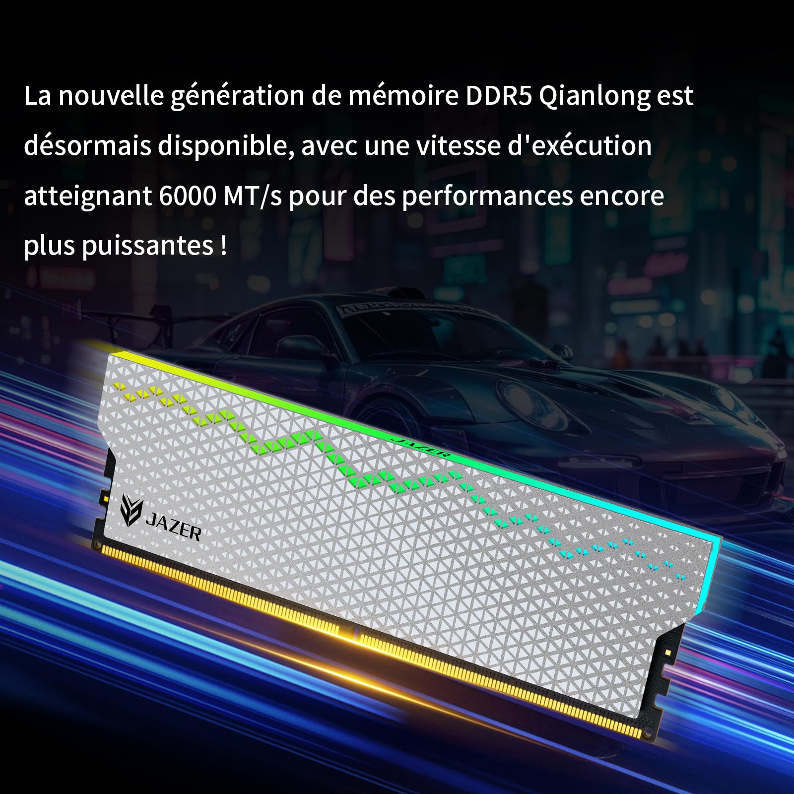 JAZER DDR5 RGB 32Go (16Go x 2) 6000MHz CL28 - Compatible avec XMP 3.0 et Expo - Mémoire de Travail pour Ordinateur de Jeux PC CL28-35-35-76/1,4V(Blanc)