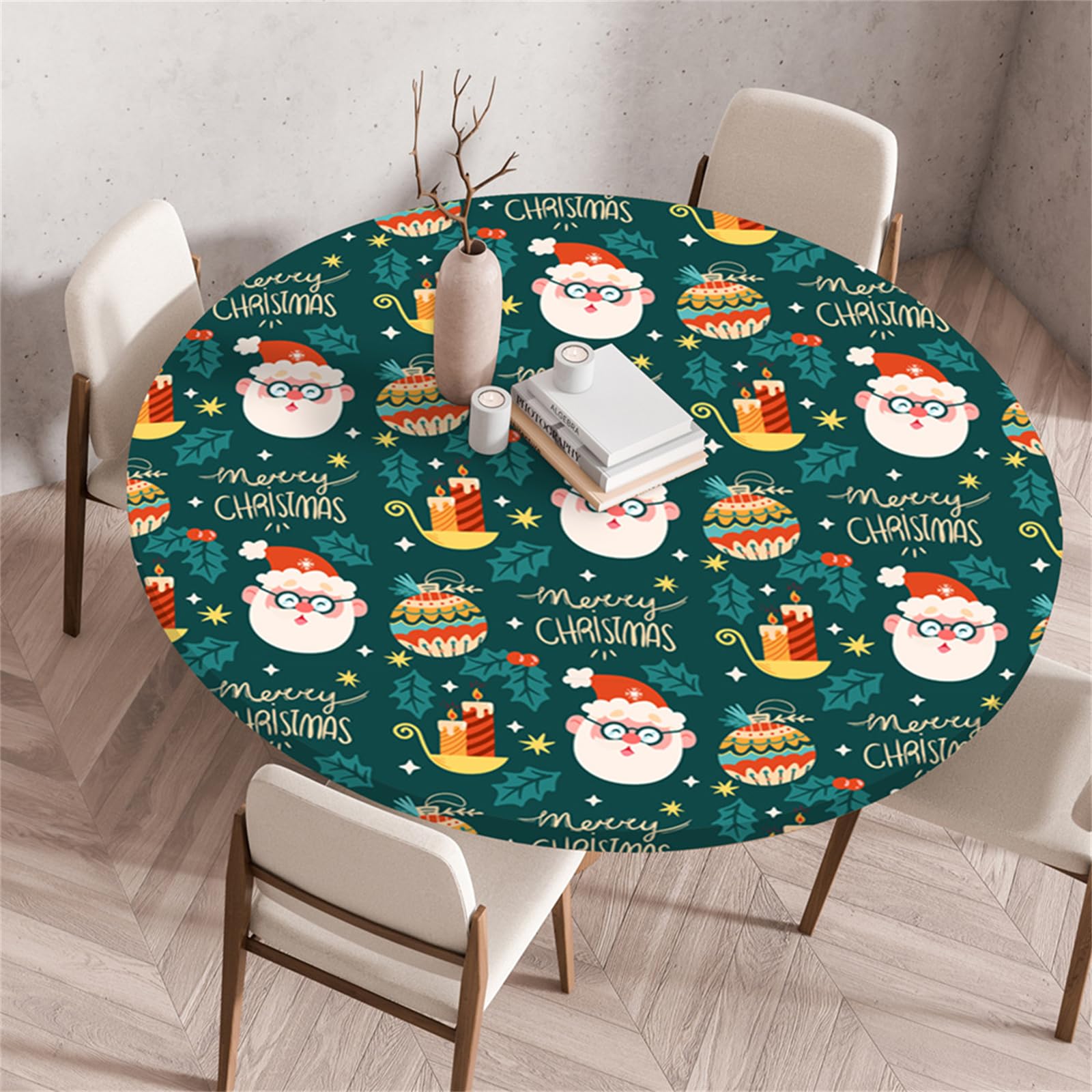 Muiuou Elastic Round Tablecloth, Printing Tabletop,Reusable Wipeable Waterproof Oil-Proof Edged Round Table Cloth,Tablecloth for Dinning Room Kitchen Picnic Home (Diameter 110cm,Style 7)