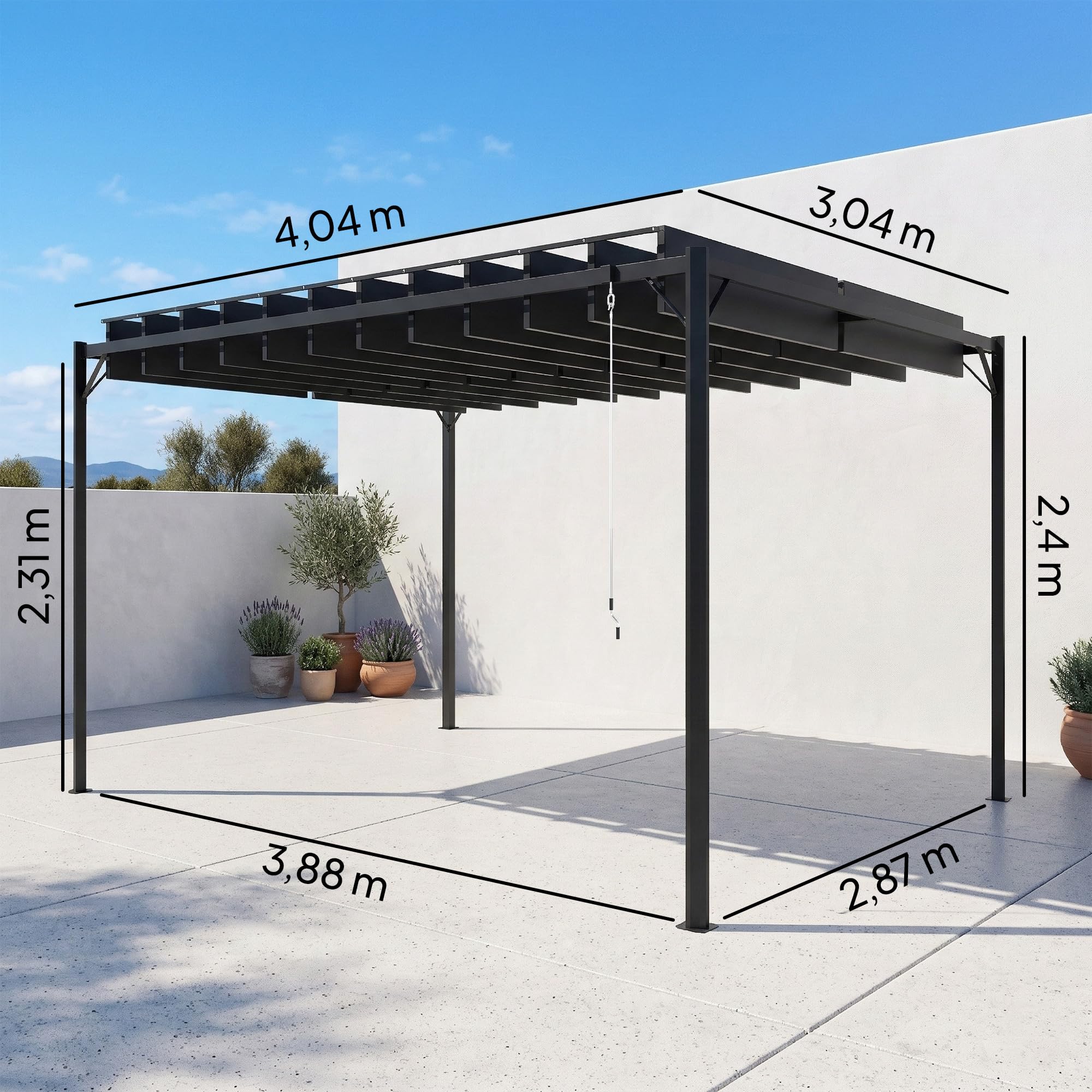 Outsunny Pérgola de Jardín 3x4 m, Cenador de Jardín con Techo de Lamas Orientables, Estructura de Metal, Protección UPF50+, Pabellón para Exterior, Patio, Terraza, Gris Oscuro — view 7