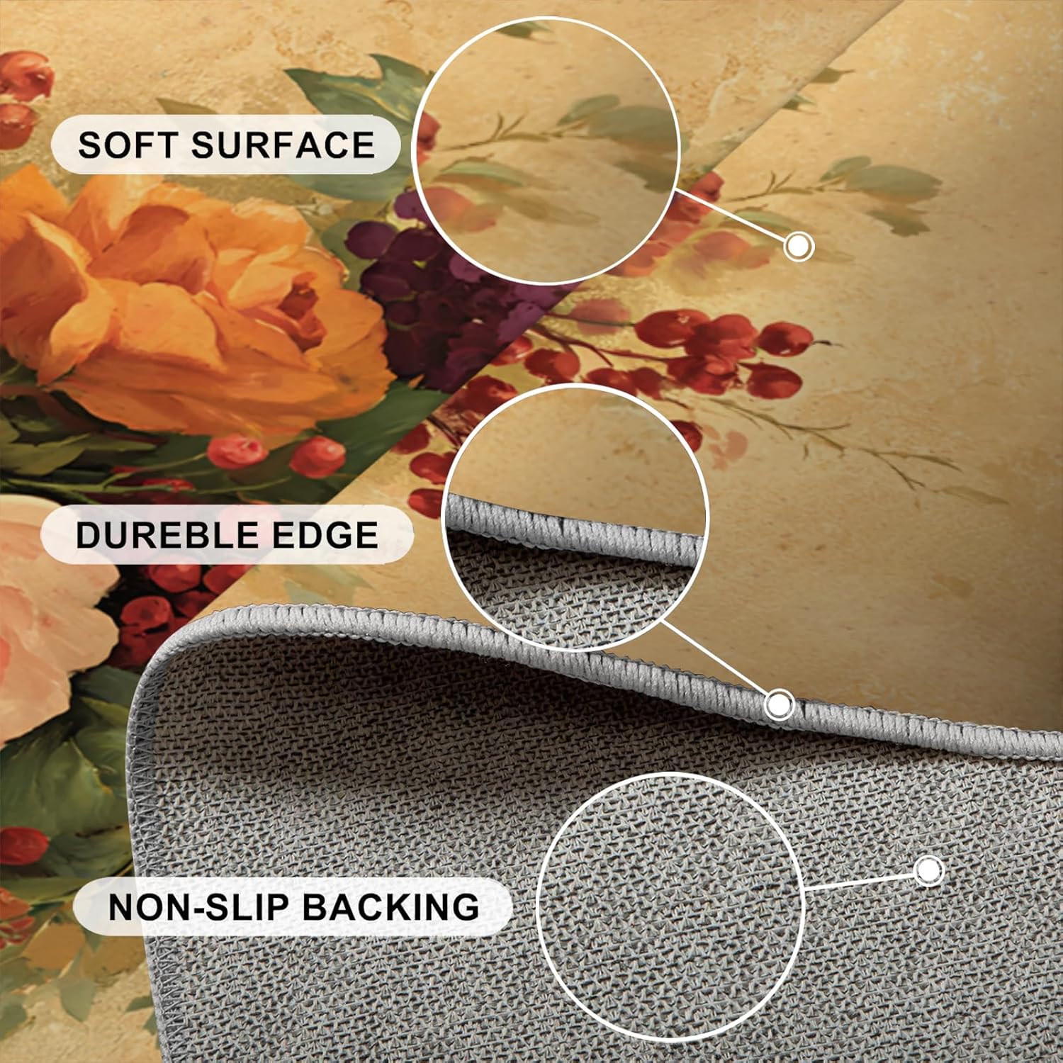 Boho Floral Rugs for Kitchen, 2x8ft, Colorful Floral Runner Rug, Fall Flower Plants Rug, Non-Slip Washable Hallways Rug, for Bedroom Dining Room Kids Room - Image 6