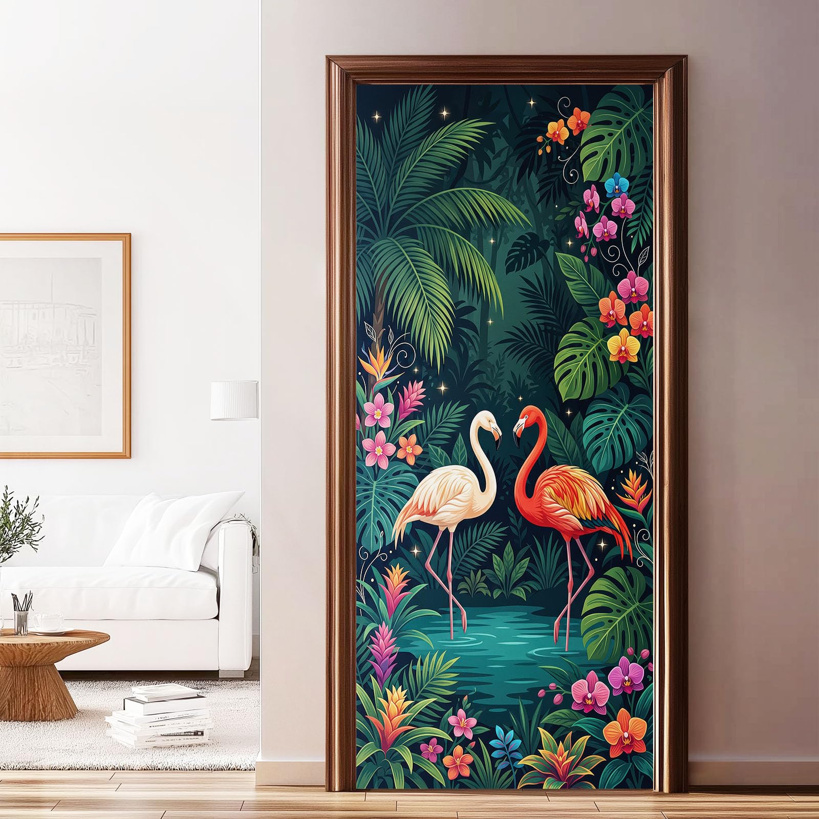 3D Türaufkleber Selbstklebend 95 x 215 cm Tropisch Flamingo TürPoster