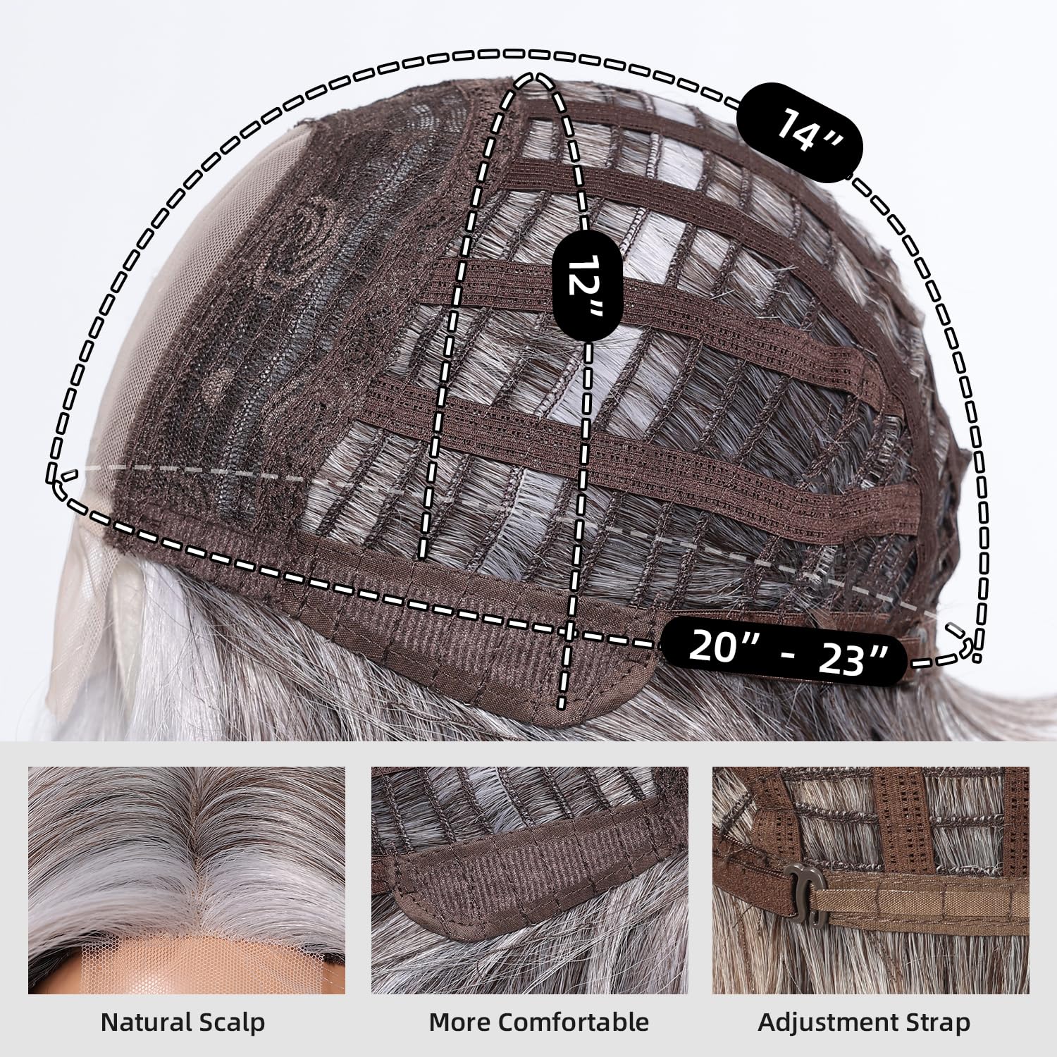 testar Graue Perücken Für Damen Kurzer Graue Bob Perücken Mit Blonden Strähnchen 12 Zoll Natürlicher Spitzenhaaransatz Silberne Perücken Hitzebeständige Perücke Für Mädchen Cosplay (Grau)