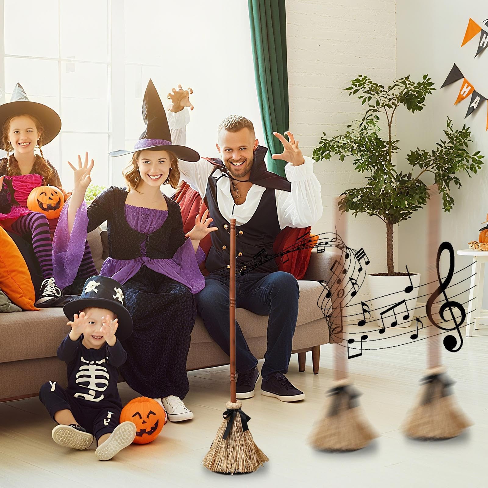 Halloweenowa Miotła Czarownicy Animowane Maskaradowe Rustykalne Dekoracje