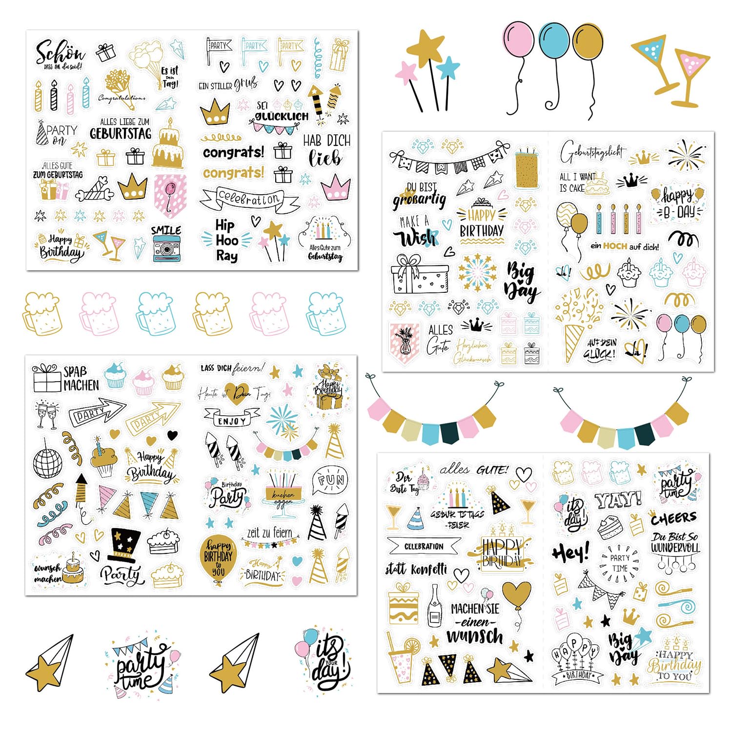 YXHZVONSticker Set for Birthday Gifts, 225 Sheets Stickers DIY Card Craft Set for Guest Book, Cards, Photo Album, Birthday Cards, Gifts