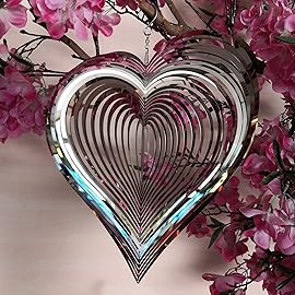 DJUAN Wind Spinner Outdoor Metal Decorations,Silver Heart Wind Spinners for Yard and Garden,Stainless Steel Wind Chimes for Outside Decor,Birthday Gifts for Mom,Mother\'s Day,Aunt Gifts