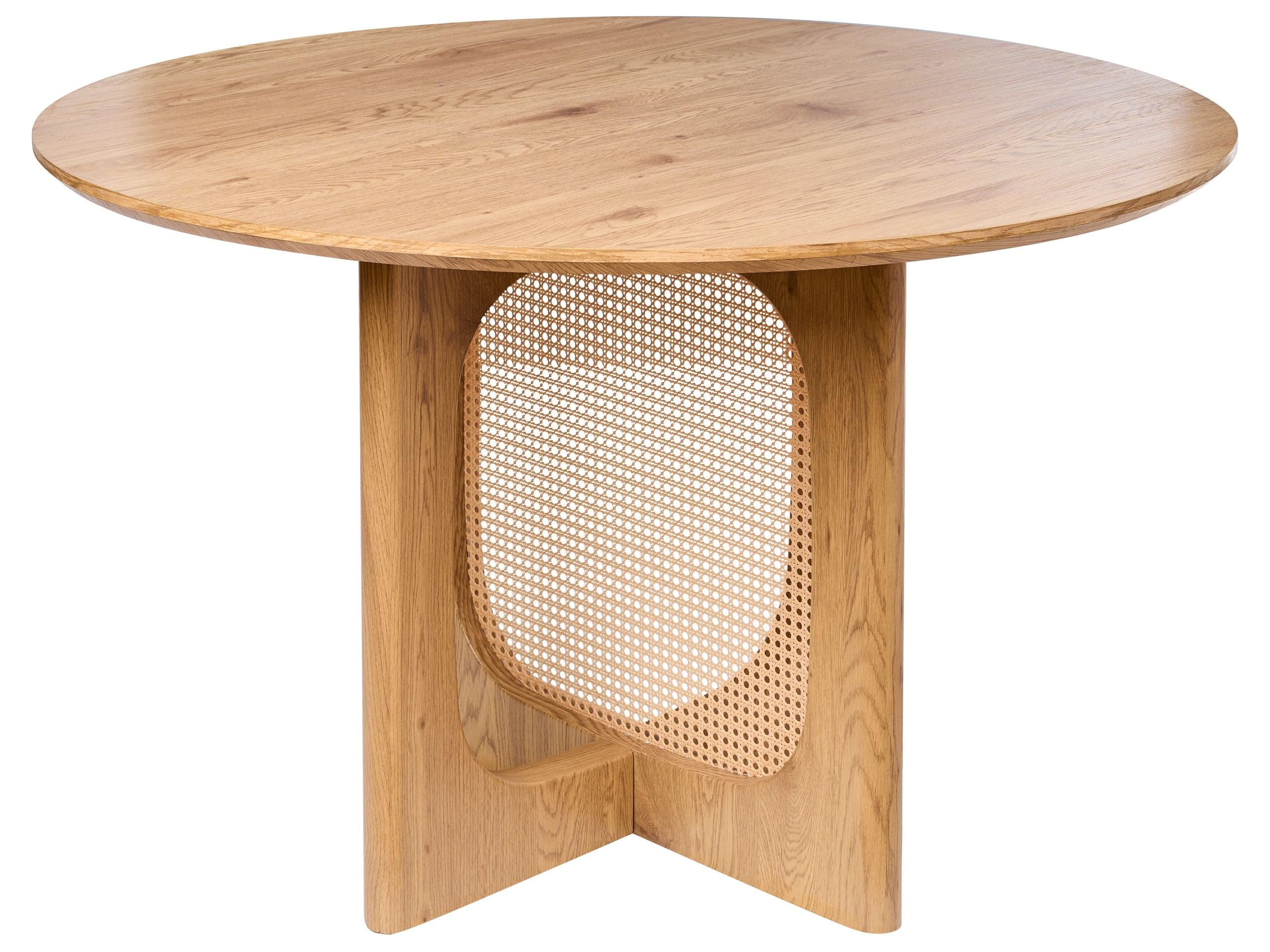 Beliani Esstisch Holzoptik Wiener Geflecht Hellbraun X-Form Beine rund ⌀ 120 cm Karlo