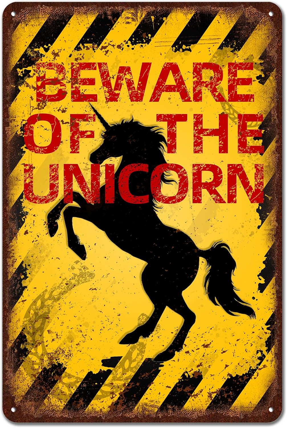 Vintage Unicorn Metal Sign Beware of Unicorn Aluminum Sign Funny Beware Animal Decor 12"x8" Inch