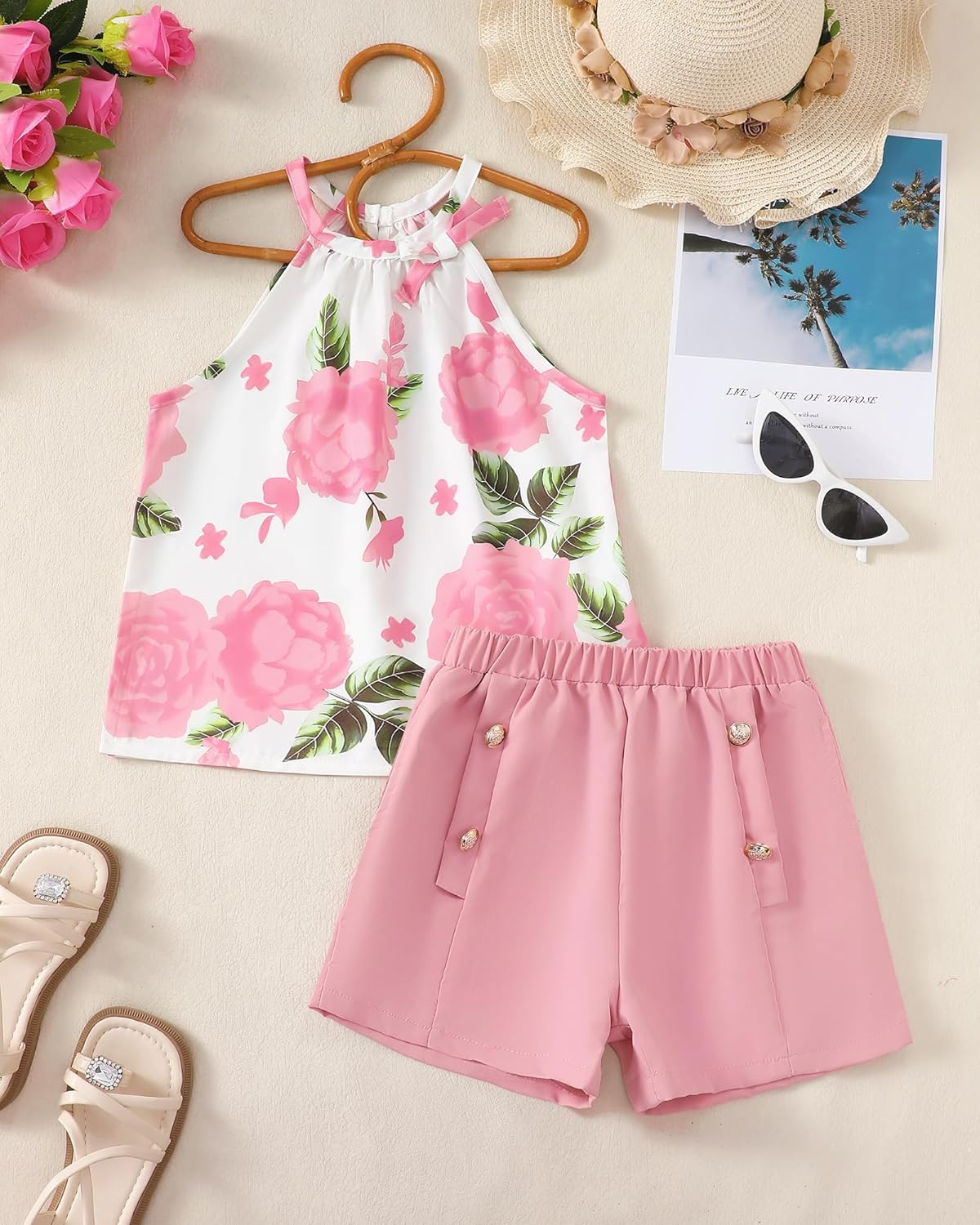 Cute Clothes for Girls Summer Outfits Kids Rose Crop Top Pockets Shorts Tween Girls Hawaiian Clothing Set Size 8-12 - Image 2