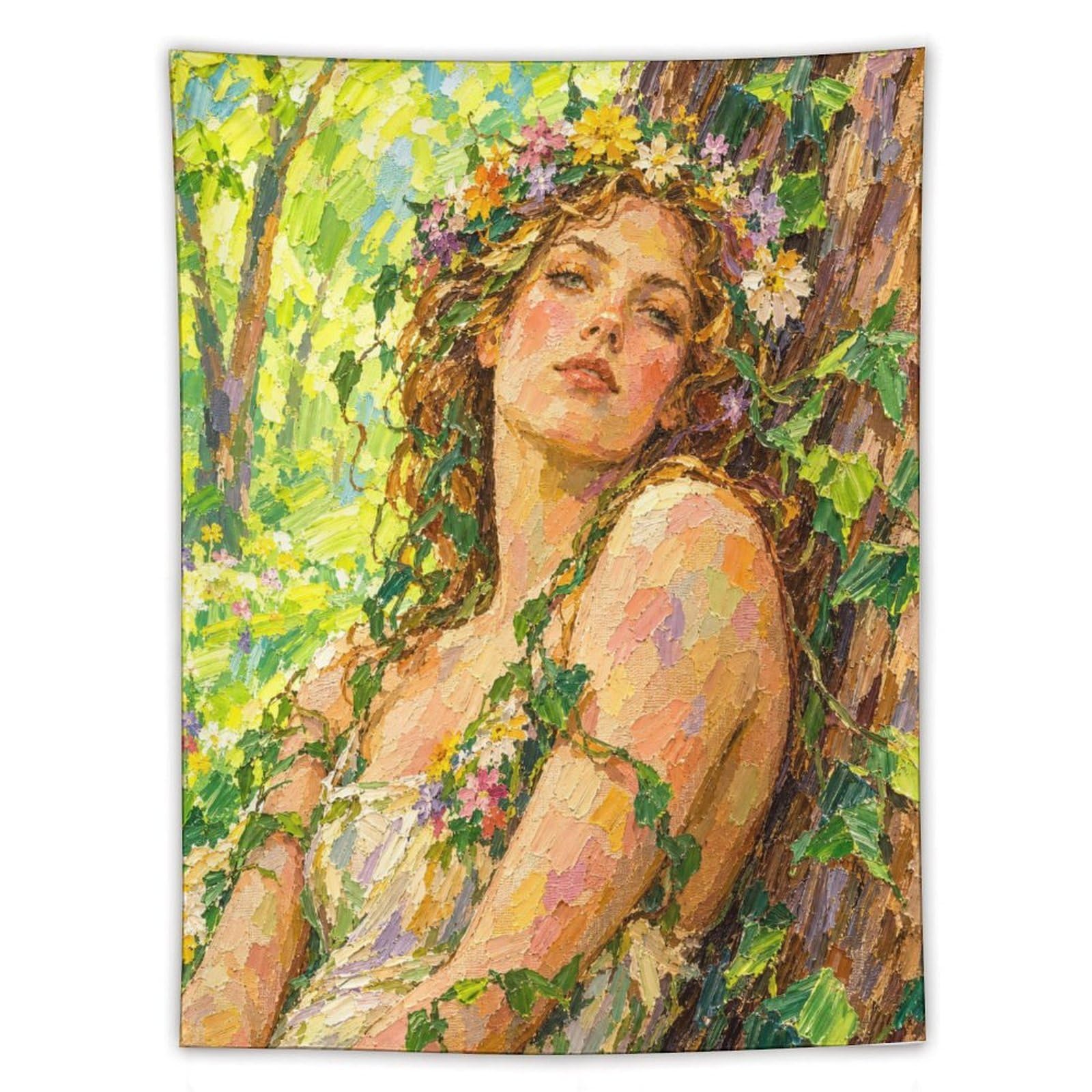 W7C8U2X3 Forest Nymph in Sunlight Wall Tapestry, Surrealist, Sofa Area