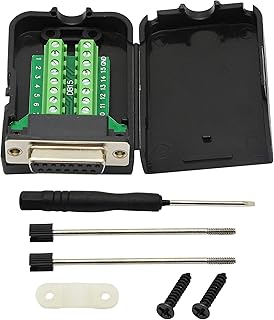 CERRXIAN DB15 Breakout Connector , DB15 D-SUB Female Solderless Serial to Screw Wiring Terminal Signal Module Breakout PCB Board with Plastic Case & Screws Long Bolt (Black) (FB)